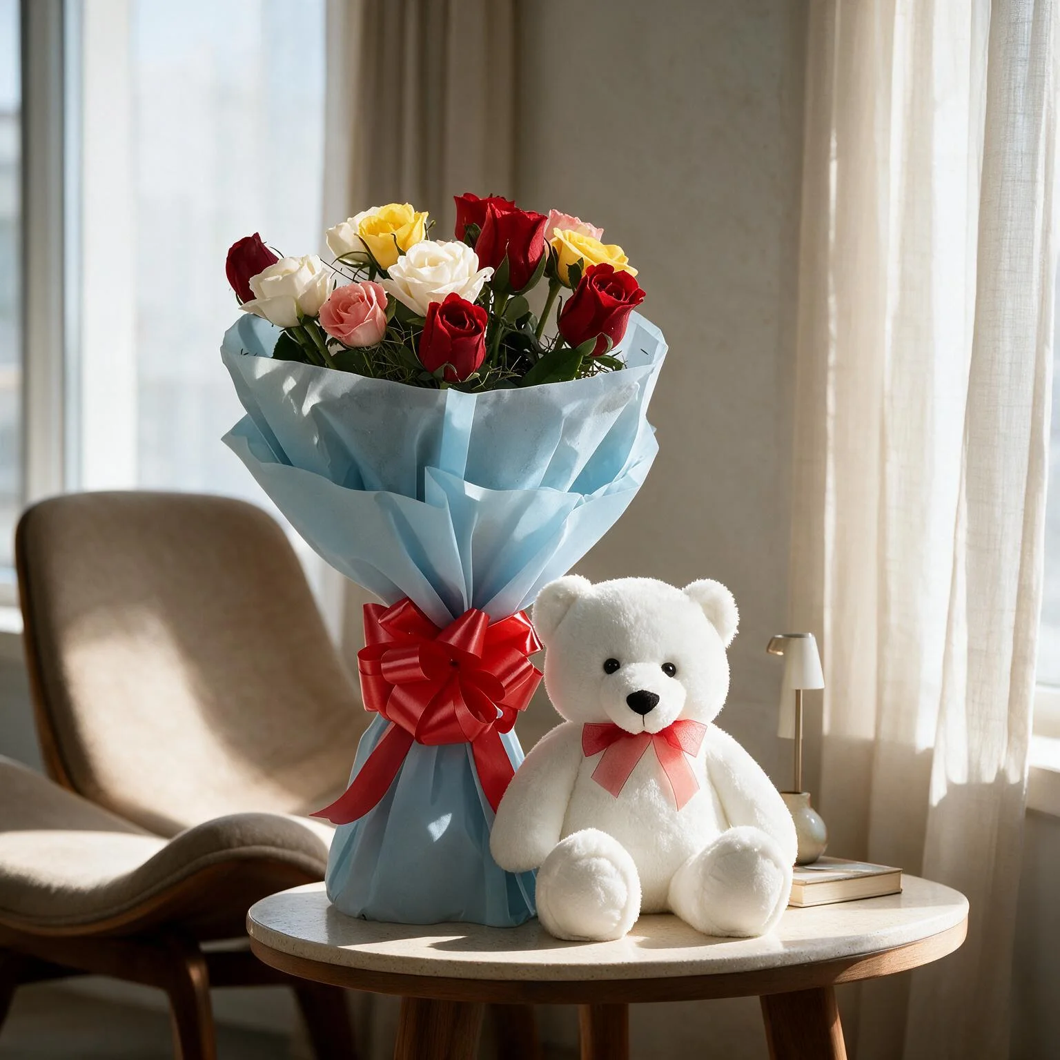 Roses Bouquet With Small Teddy