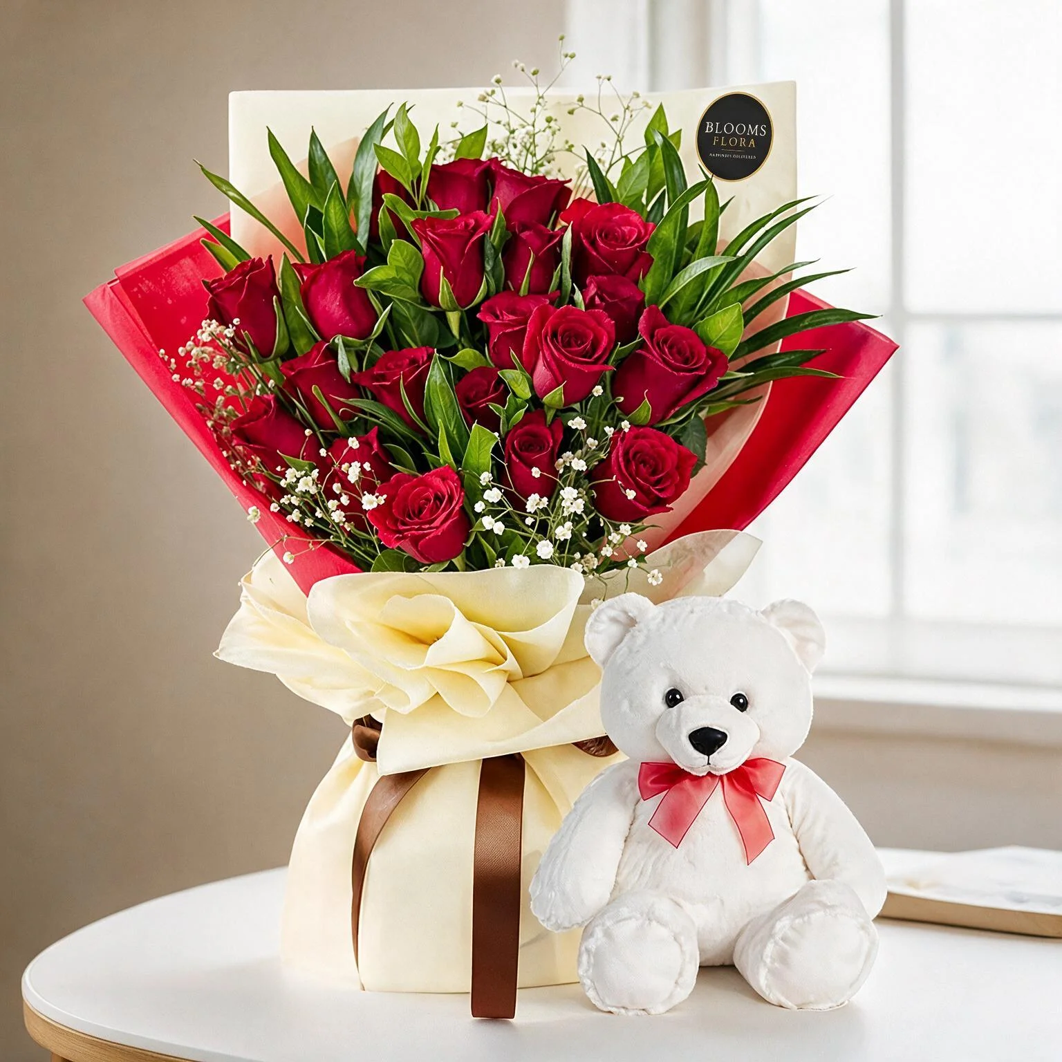 Red Roses Bouquet & Teddy