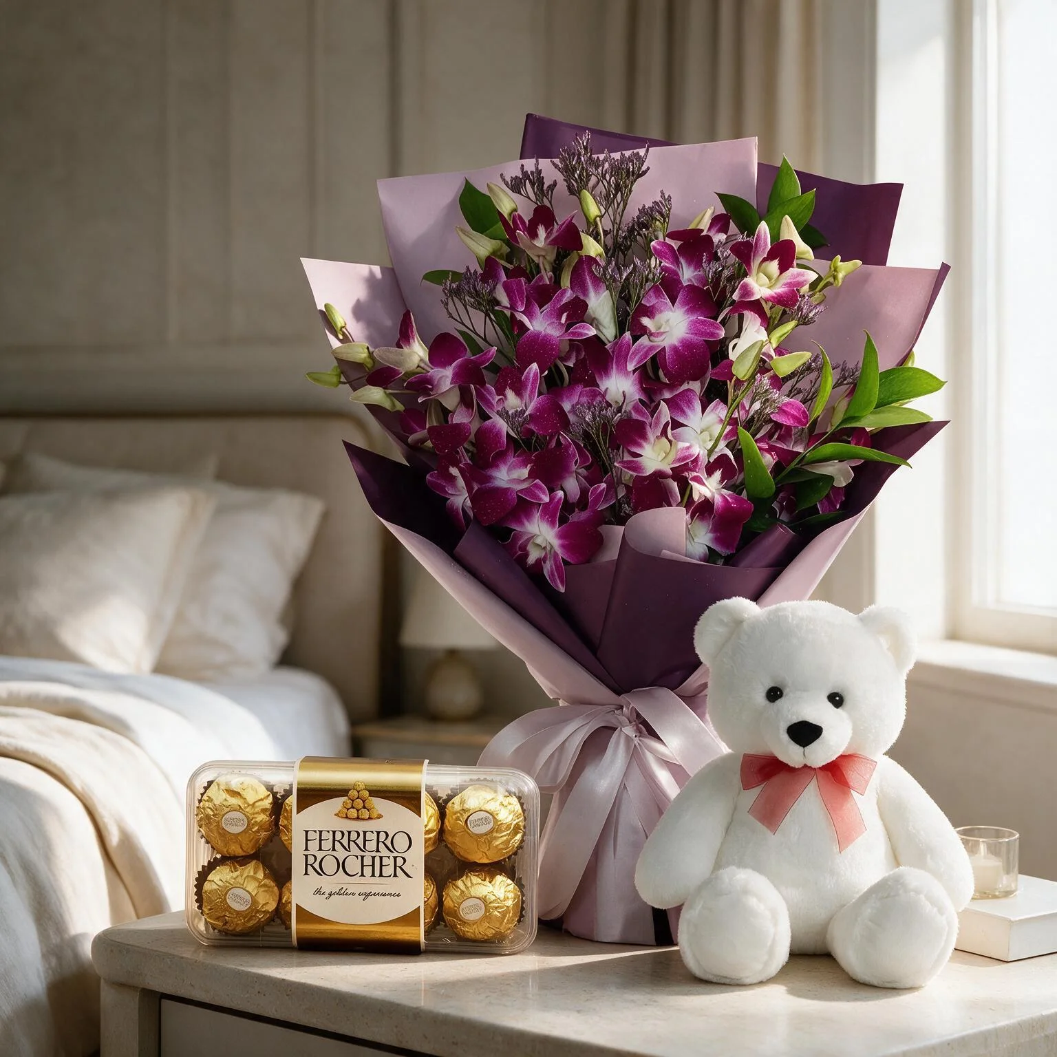 Bouquet With Chocolate & Teddy