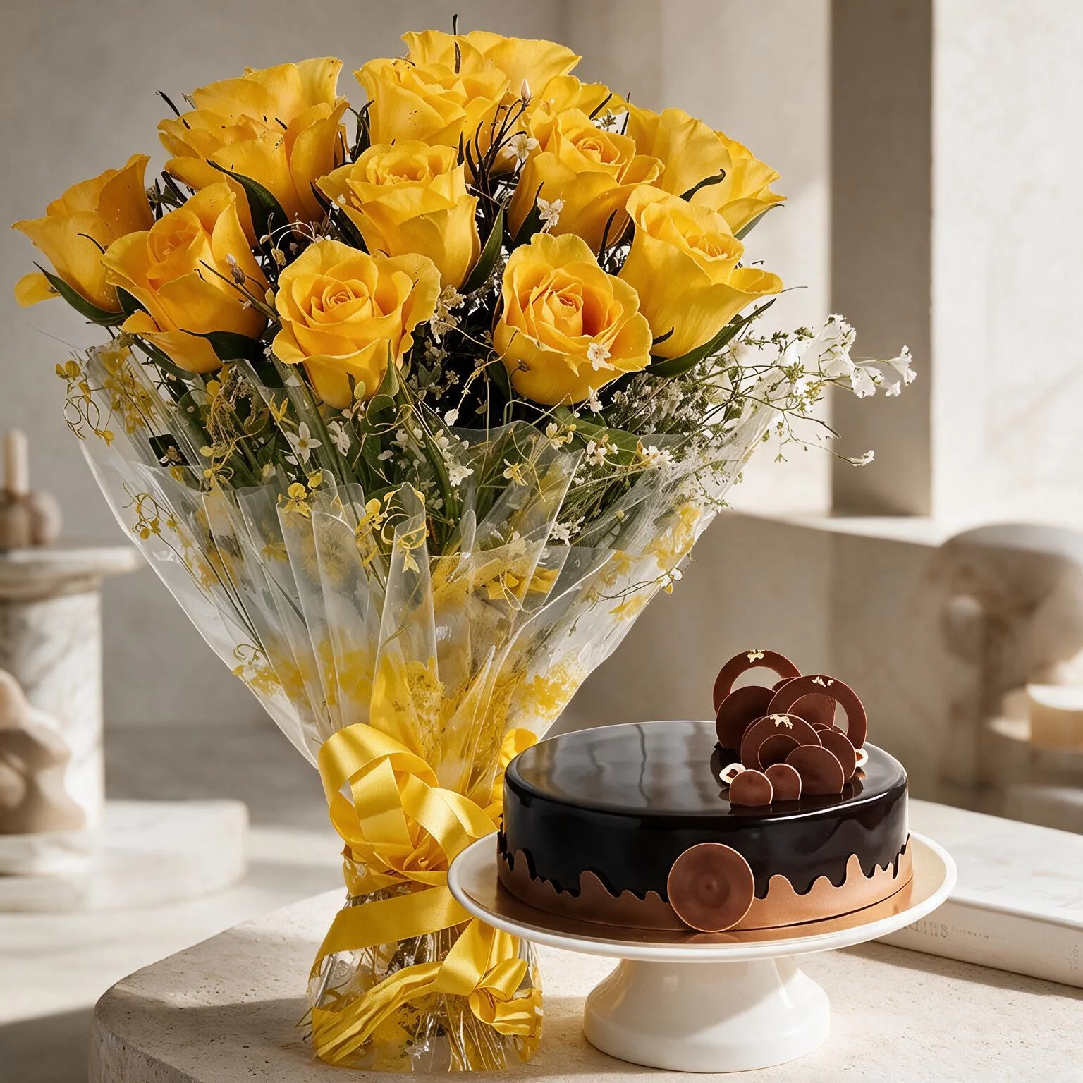Roses Bouquet With Cake