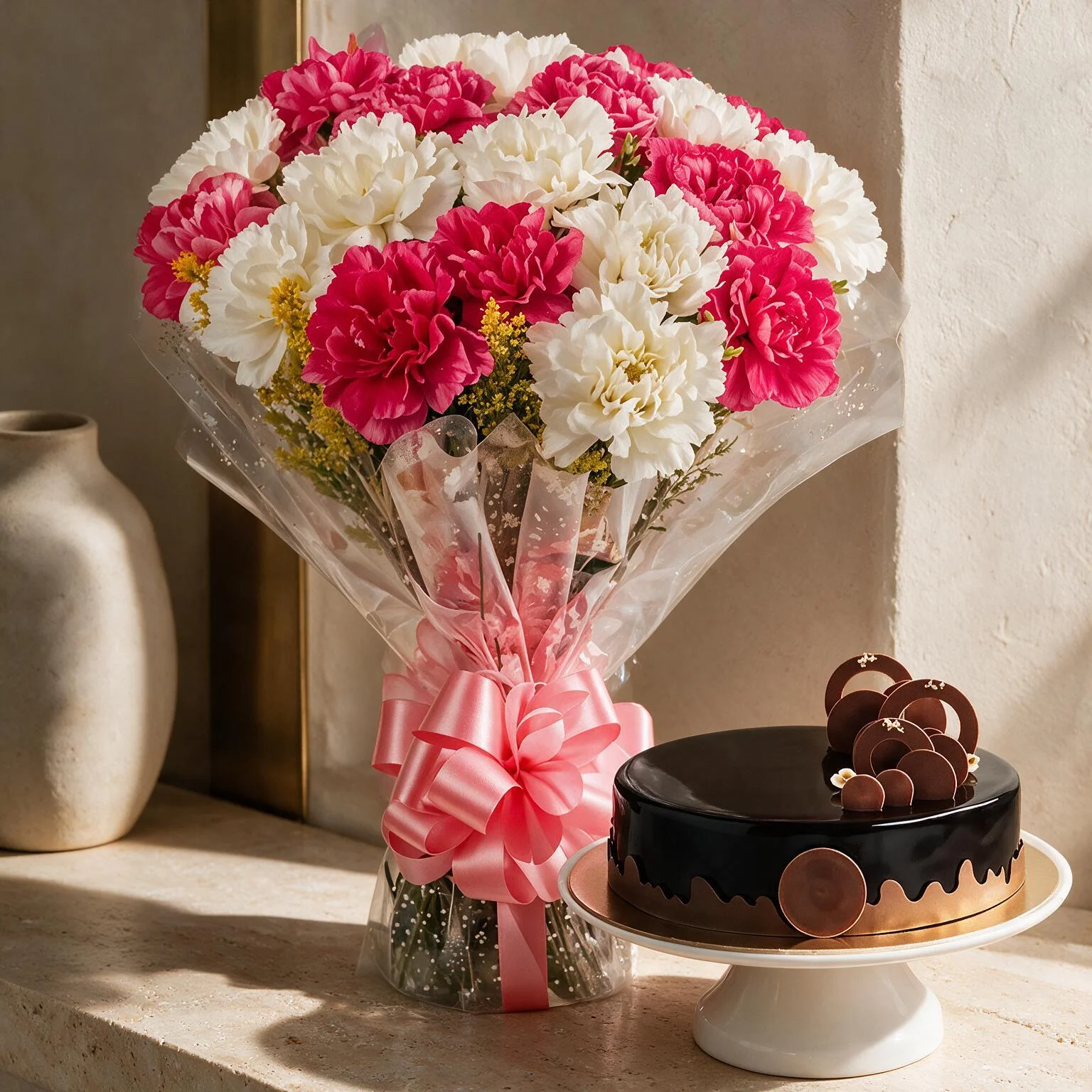 Carnations Bouquet & Cake