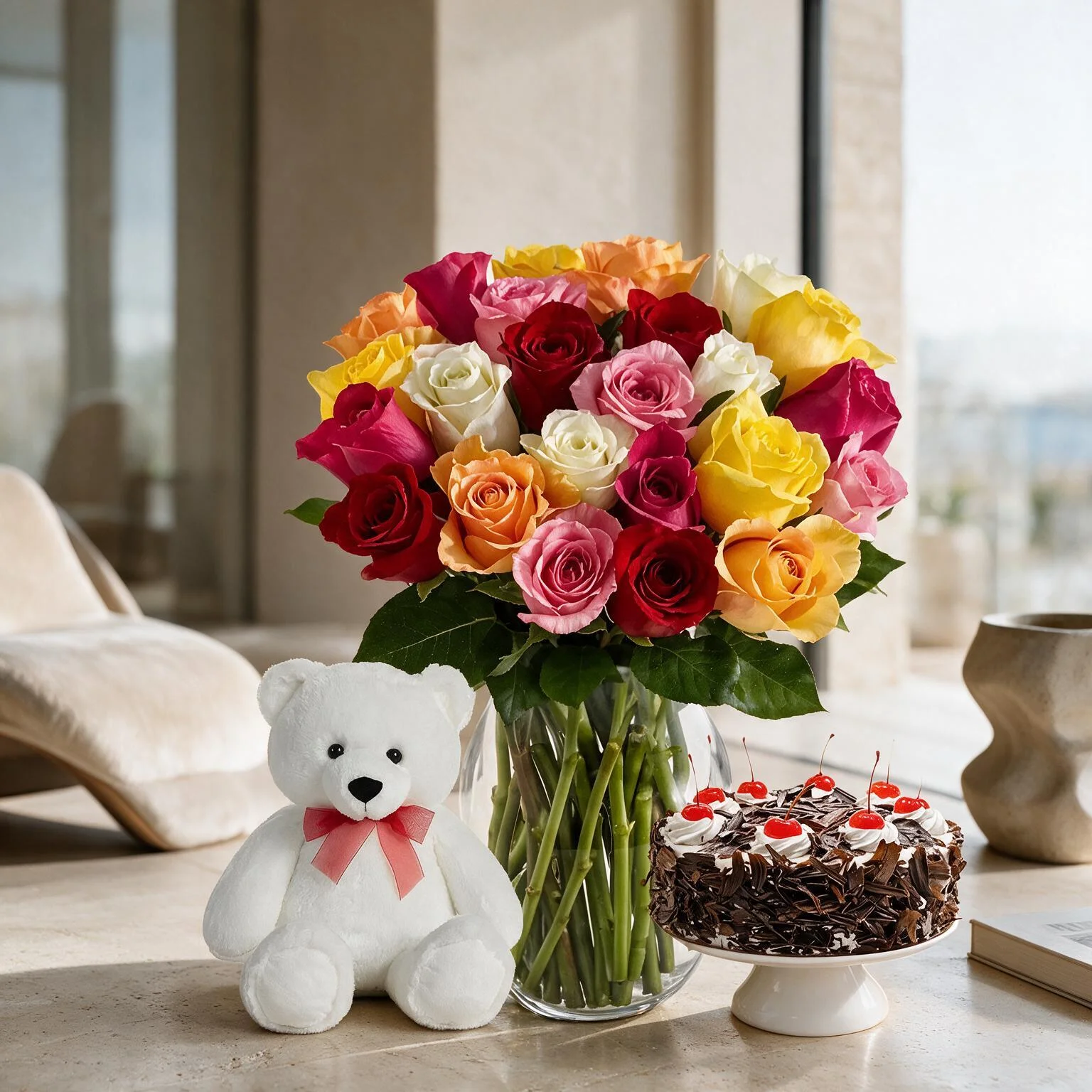 Flowers With Cake & Teddy