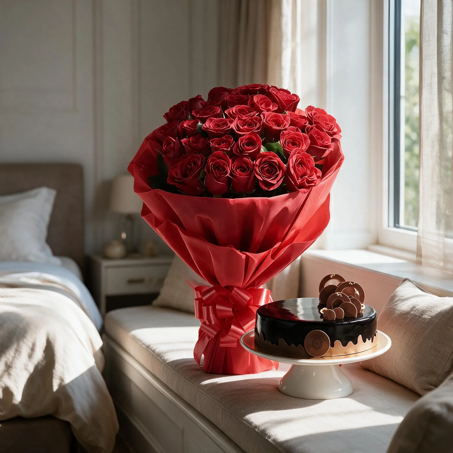 Roses Bouquet With Cake