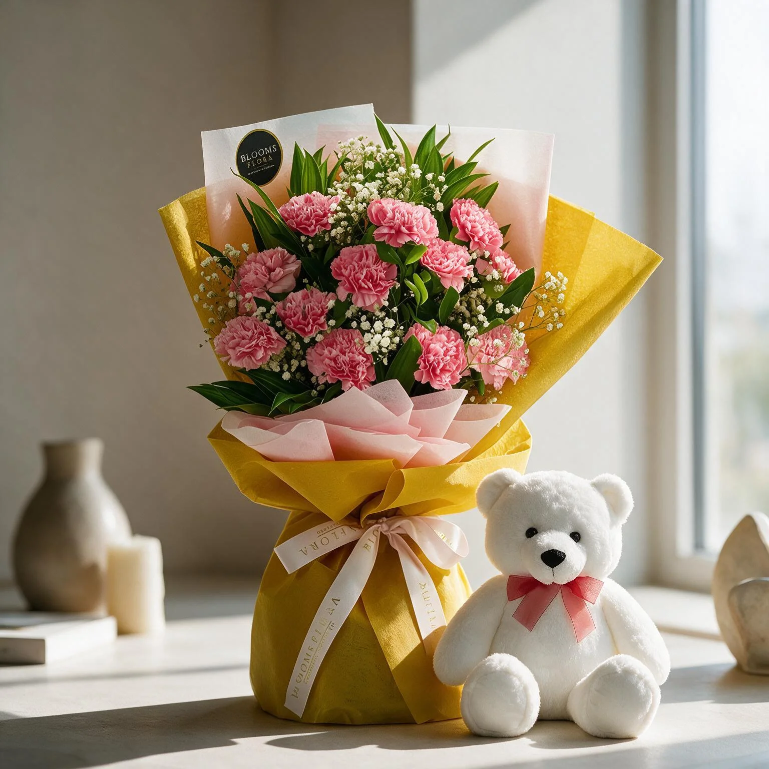 Carnations Bouquet & Teddy