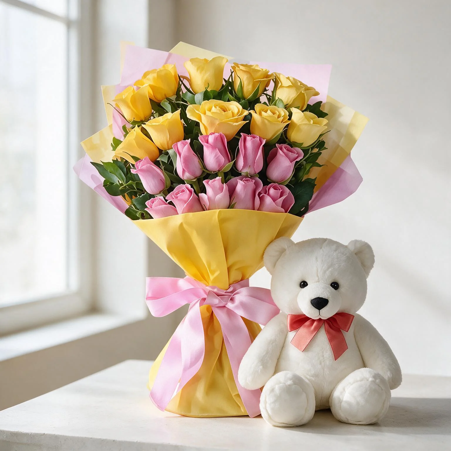 Roses Bouquet With Teddy