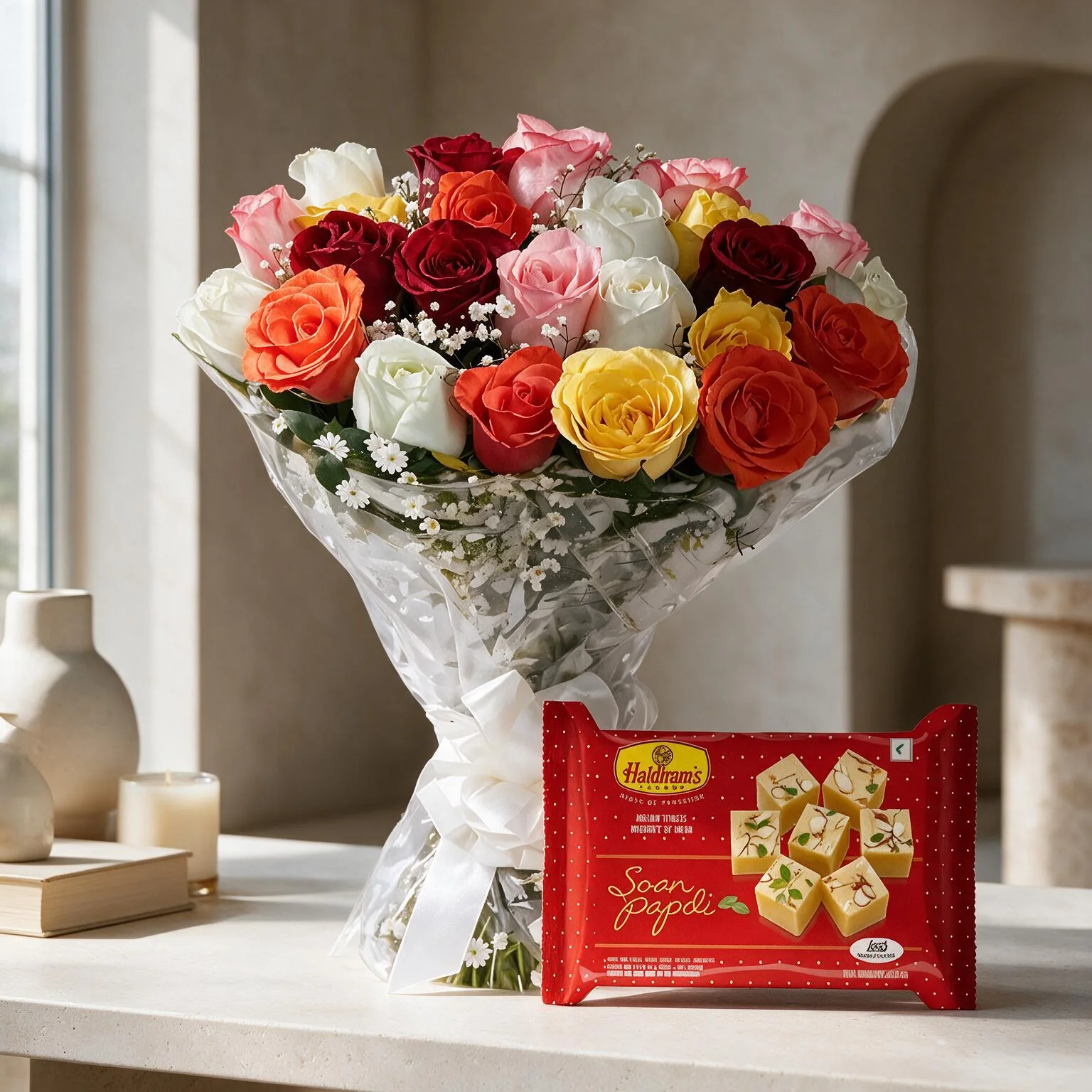 Roses Bouquet With Soan Papri