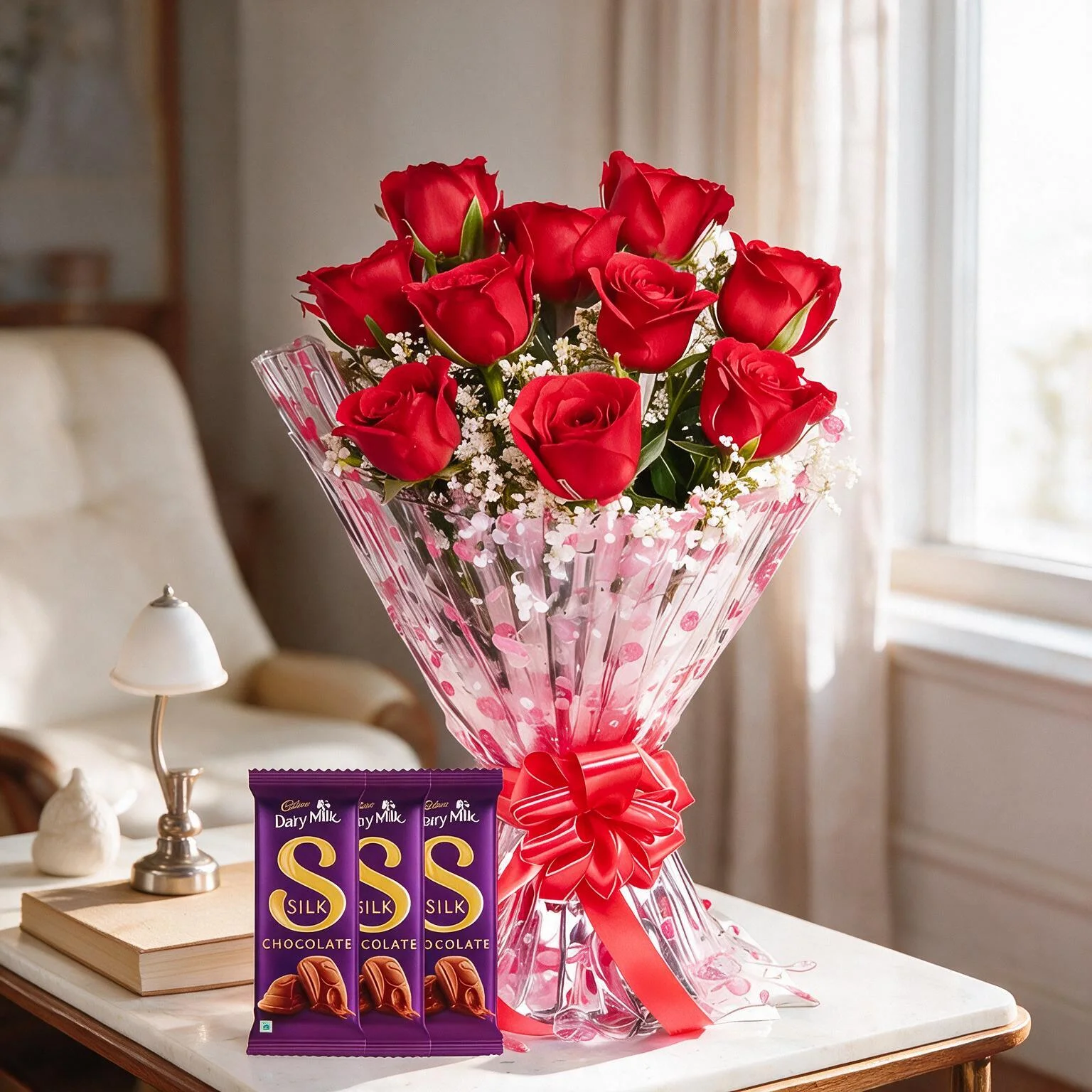Roses Bouquet with dairy milk silk