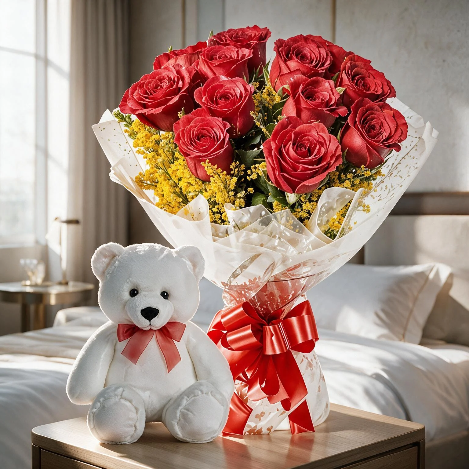 Red Roses with Mini Teddy