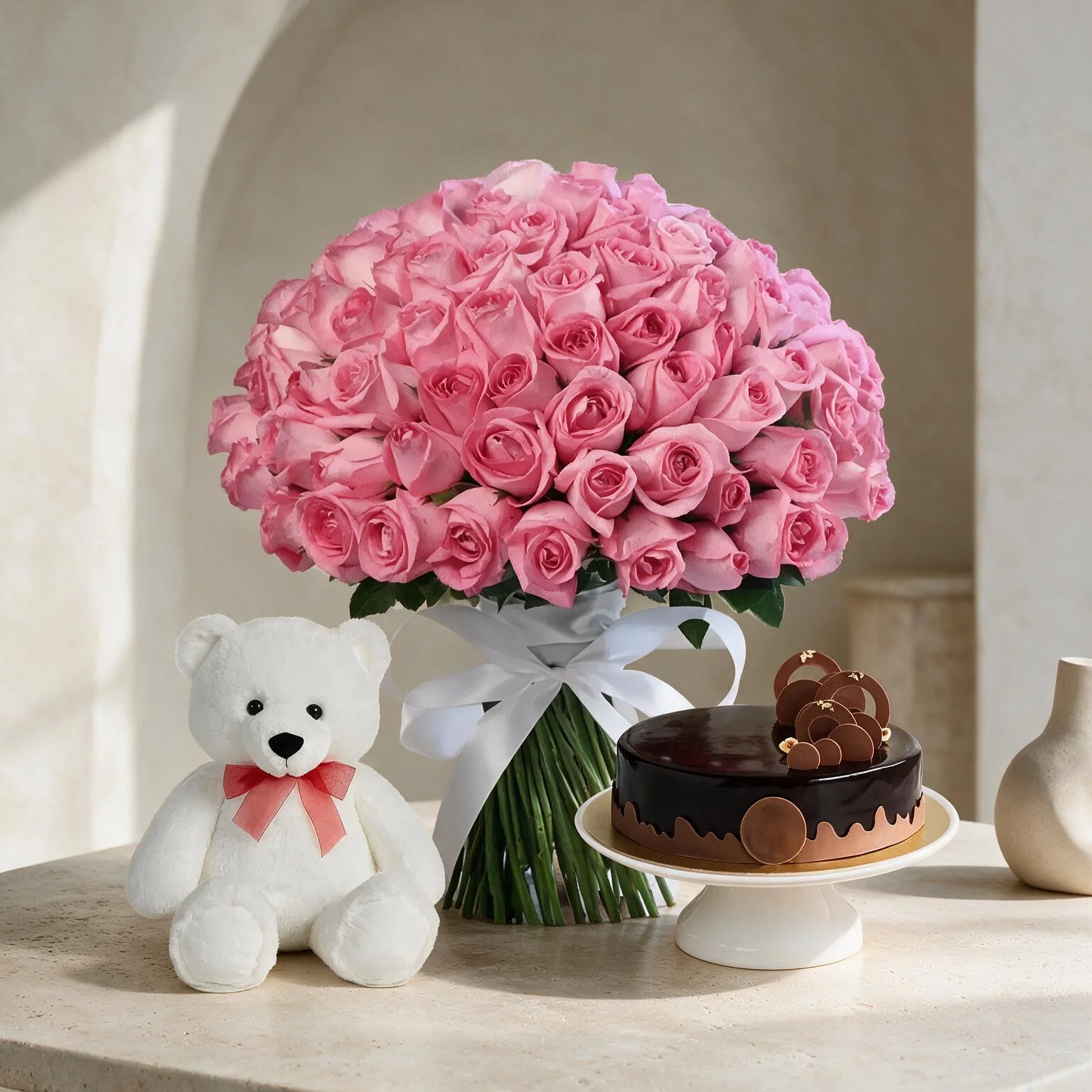 Roses Bouquet With Cake & Teddy