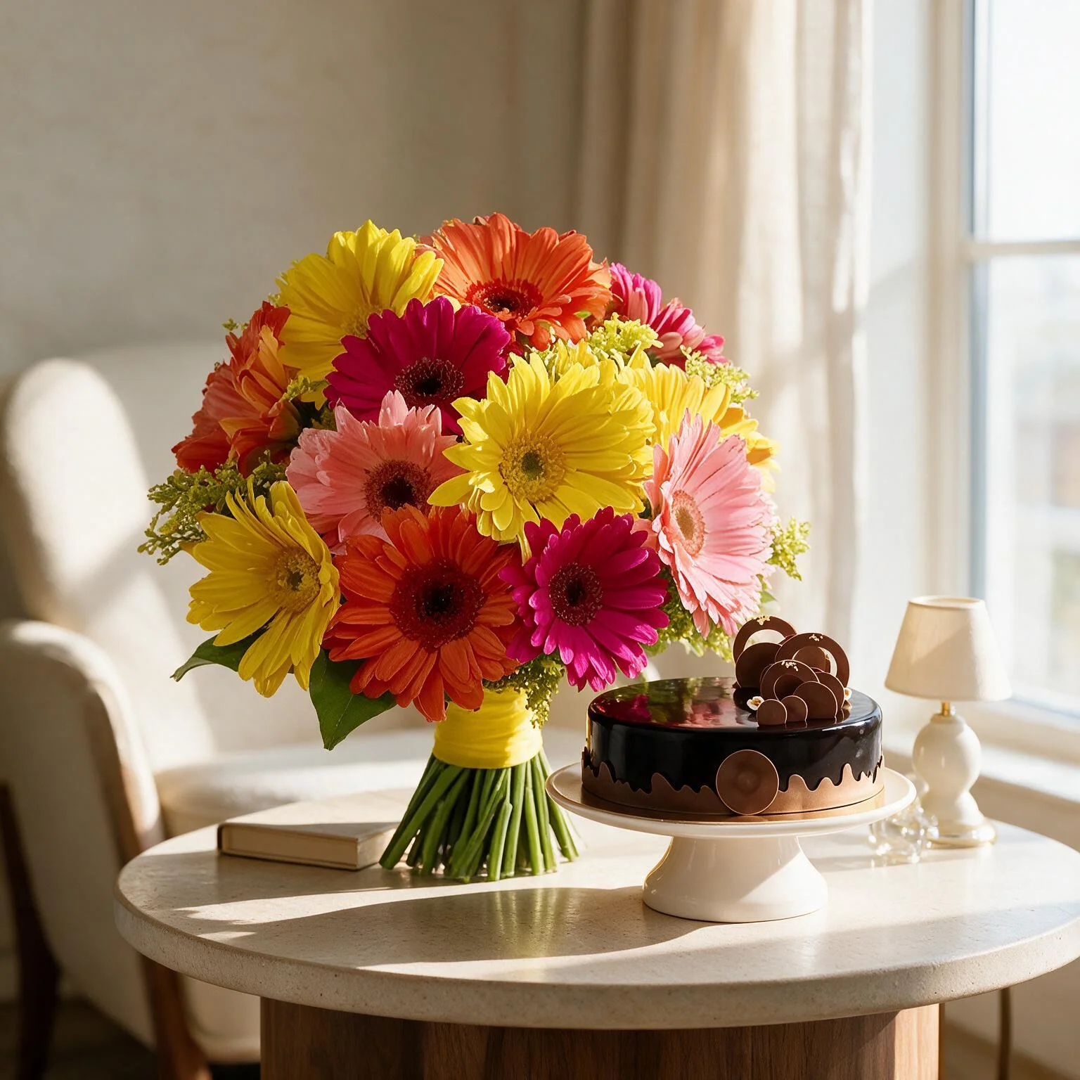 15 gerberas bouquet with half kg chocolate cake