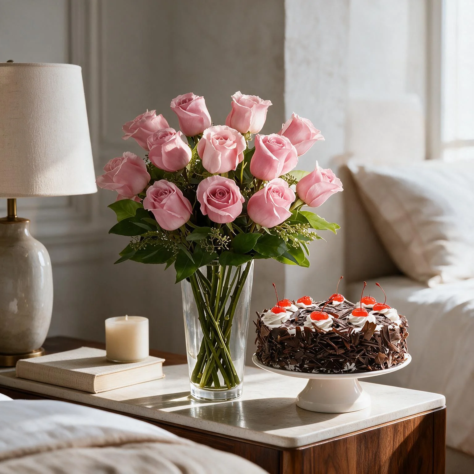 Roses Bouquet With Cake