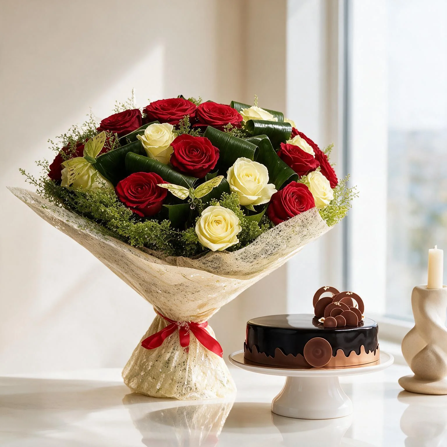 Roses Bouquet with Cake