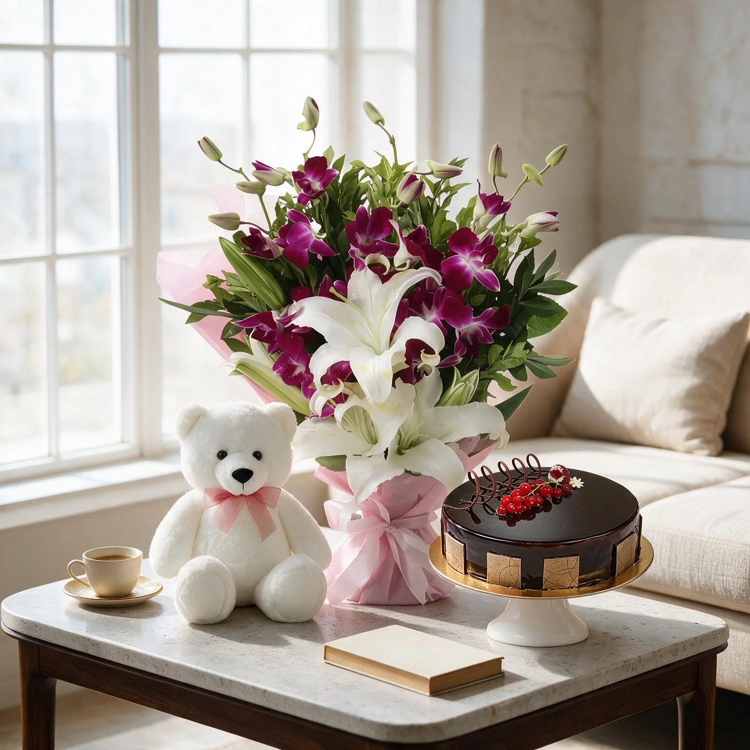 Flowers,Cake & Teddy