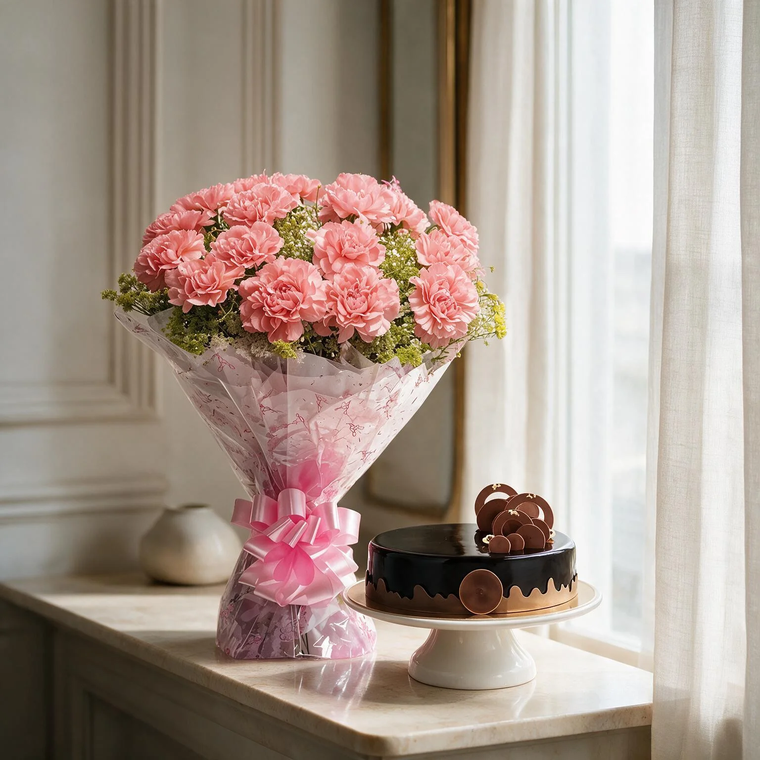 Carnations Bouquet & Cake