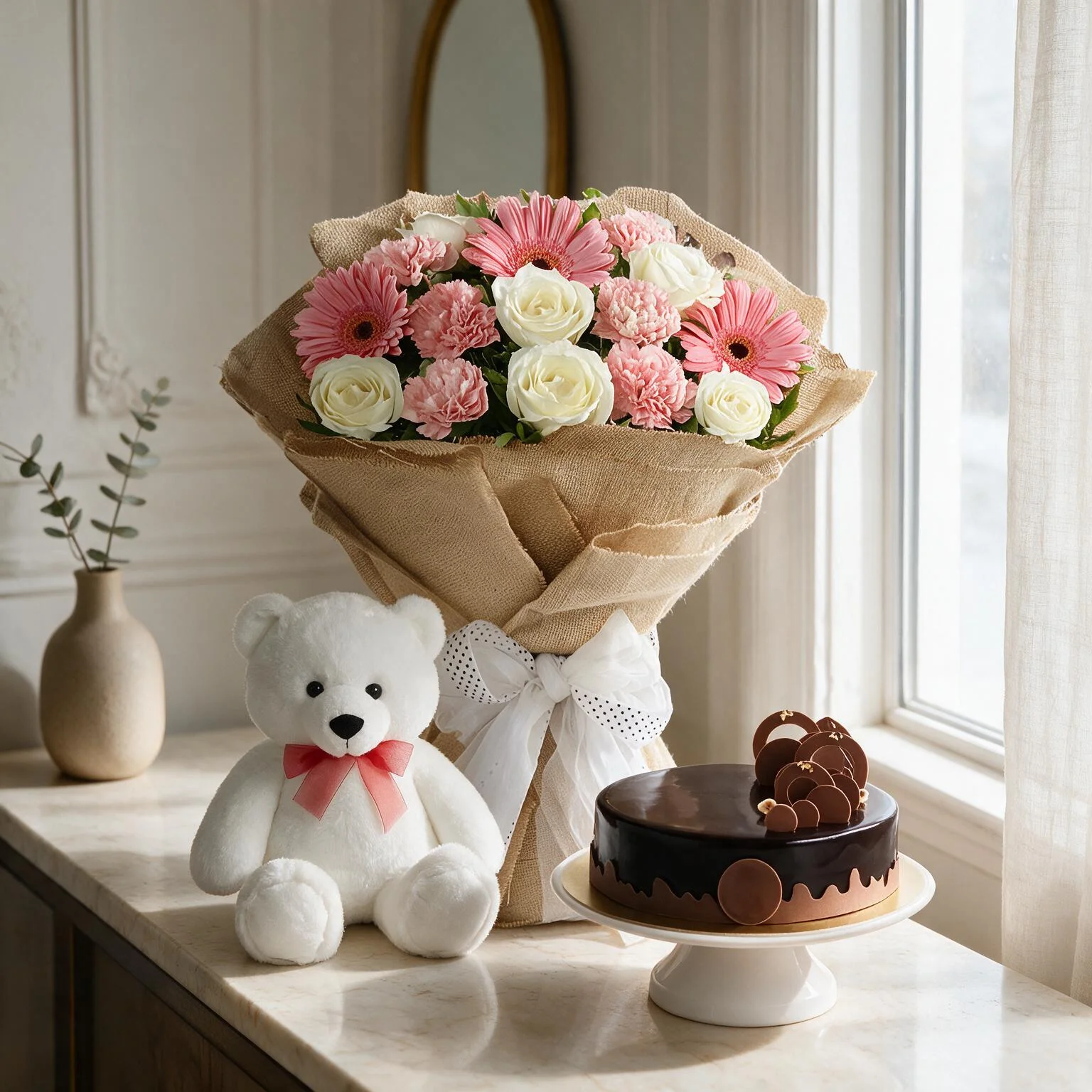 Flowers,Cake & Teddy