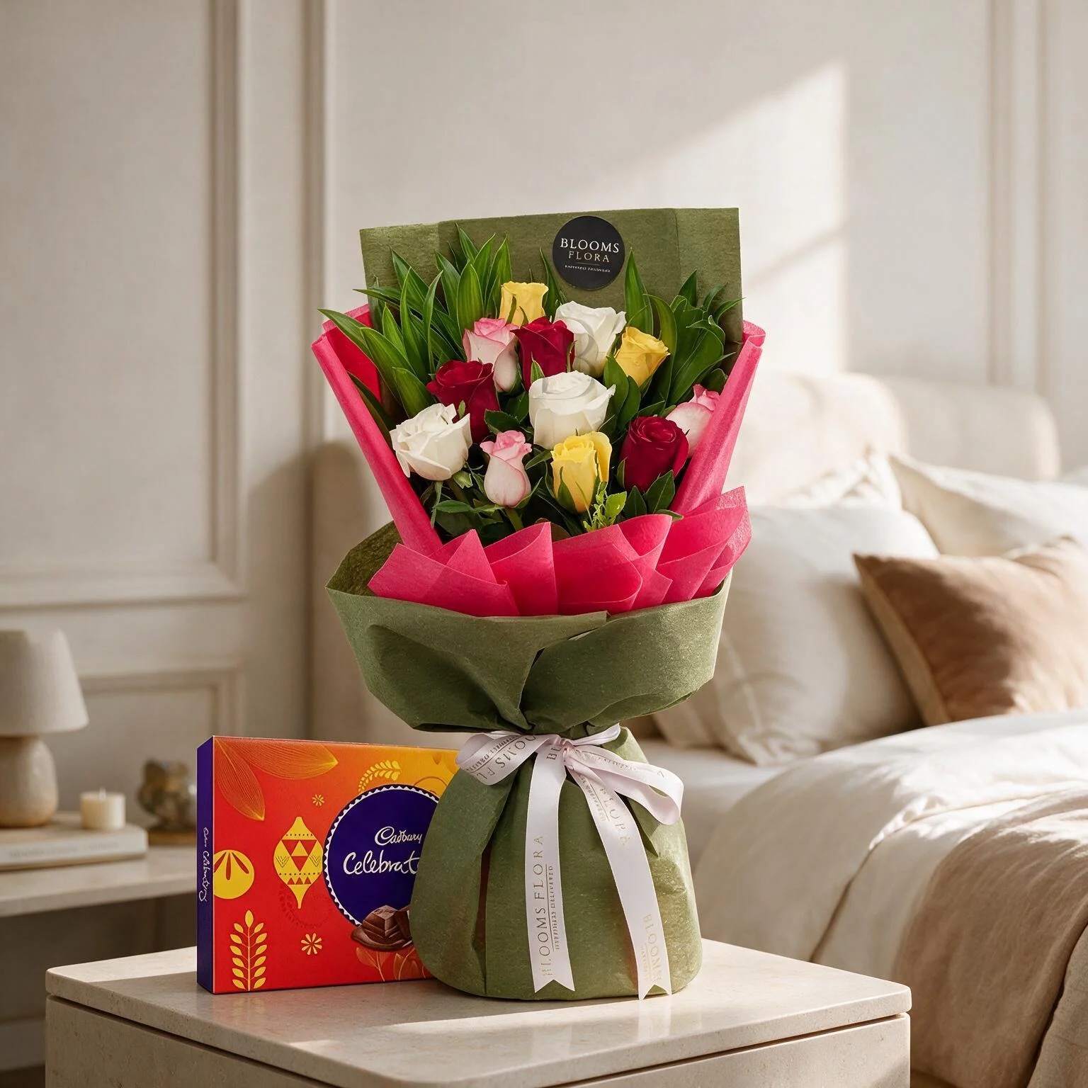 Mixed Roses Bouquet & Chocolates