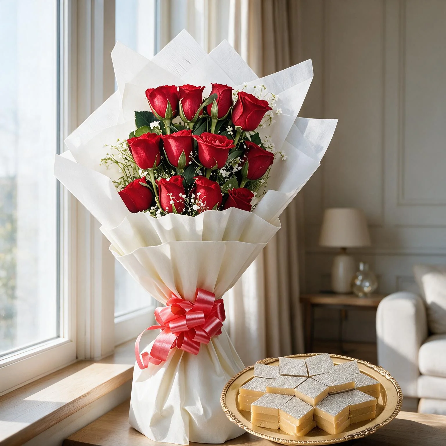 Roses Bouquet & Kaju Katli