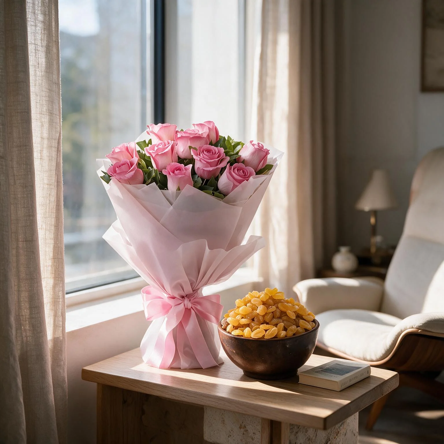 Pink Roses Bouquet & 1/2 kg Raisins