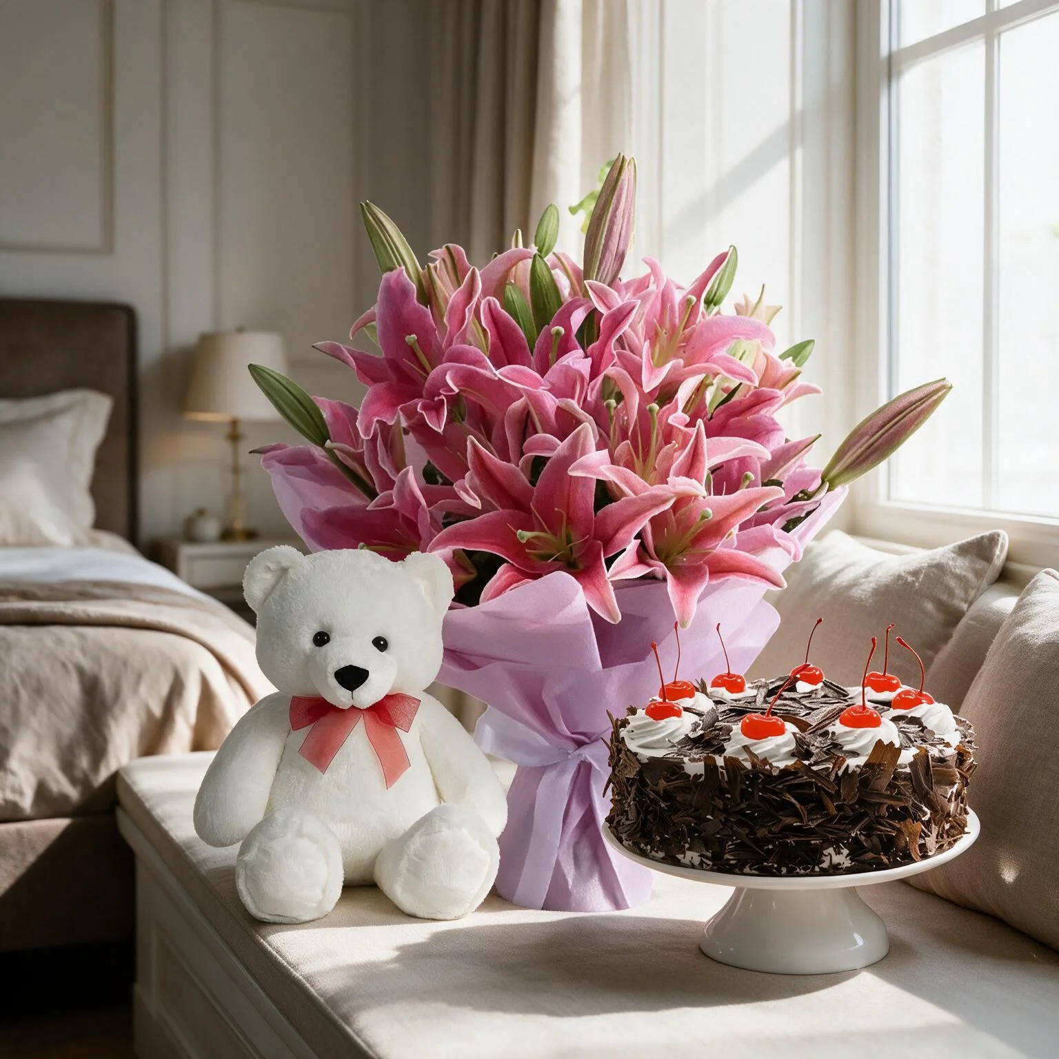 Flowers,Cake & Teddy