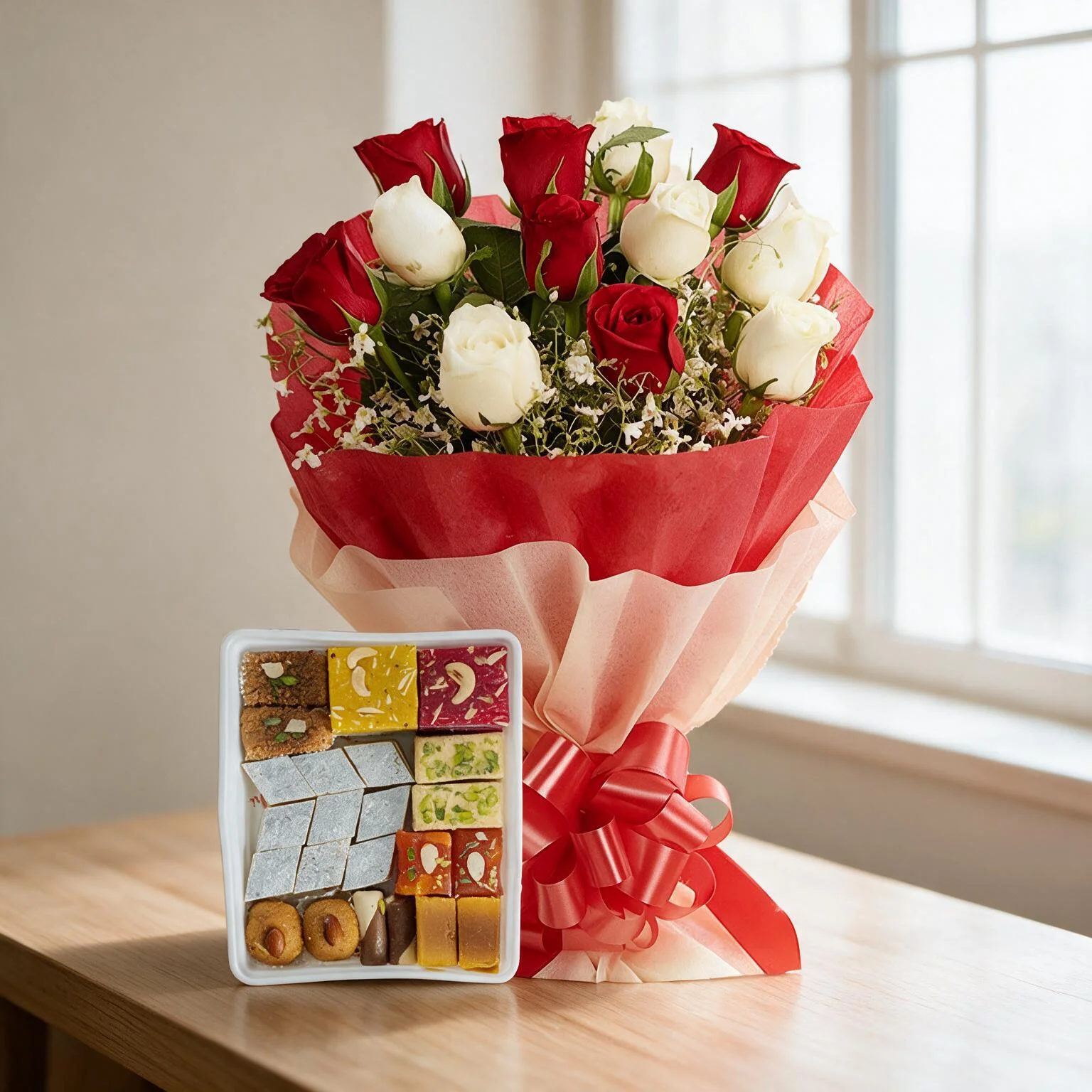 Flower Bouquet with Mix Mithai