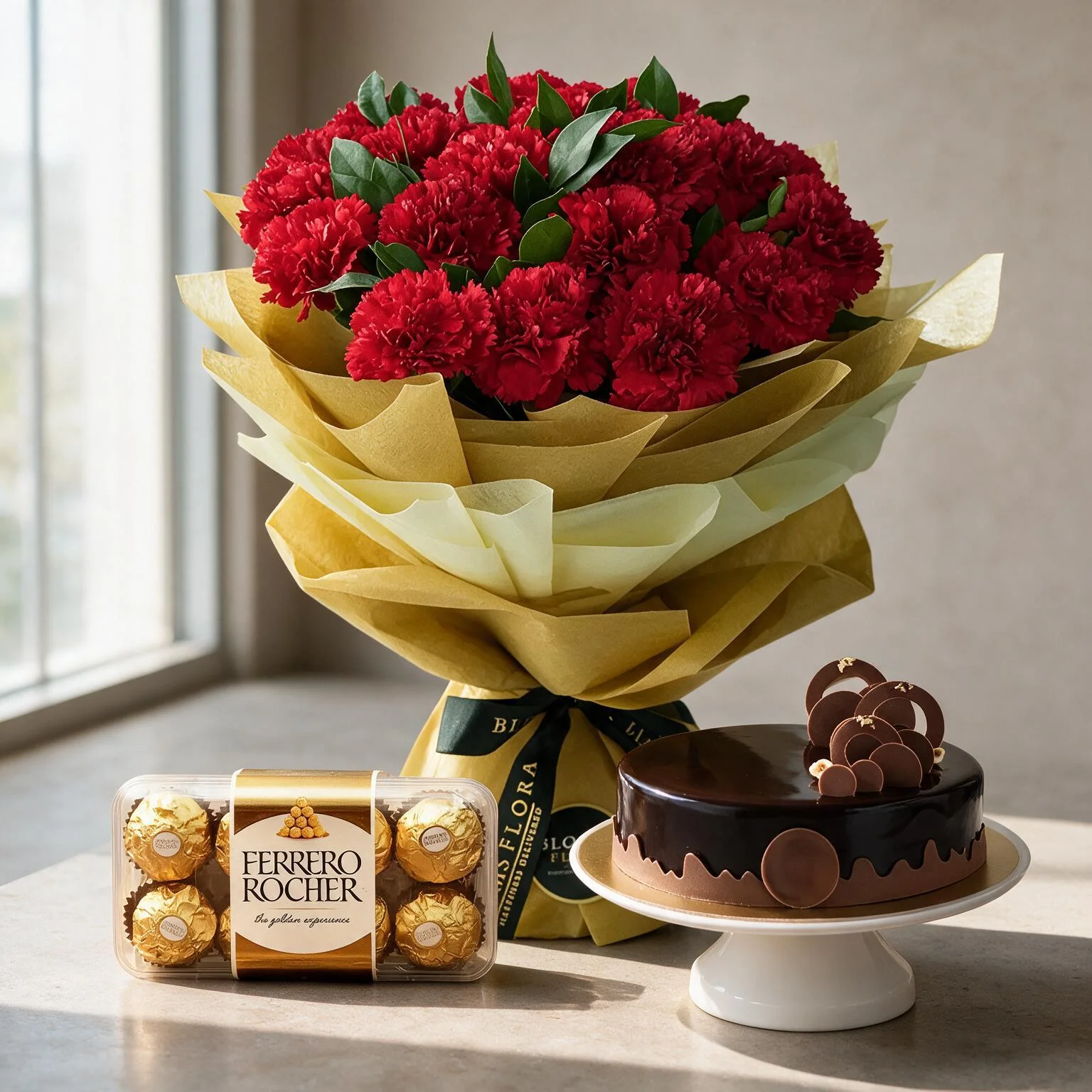 Flower Bouquet With Cake & Chocolate