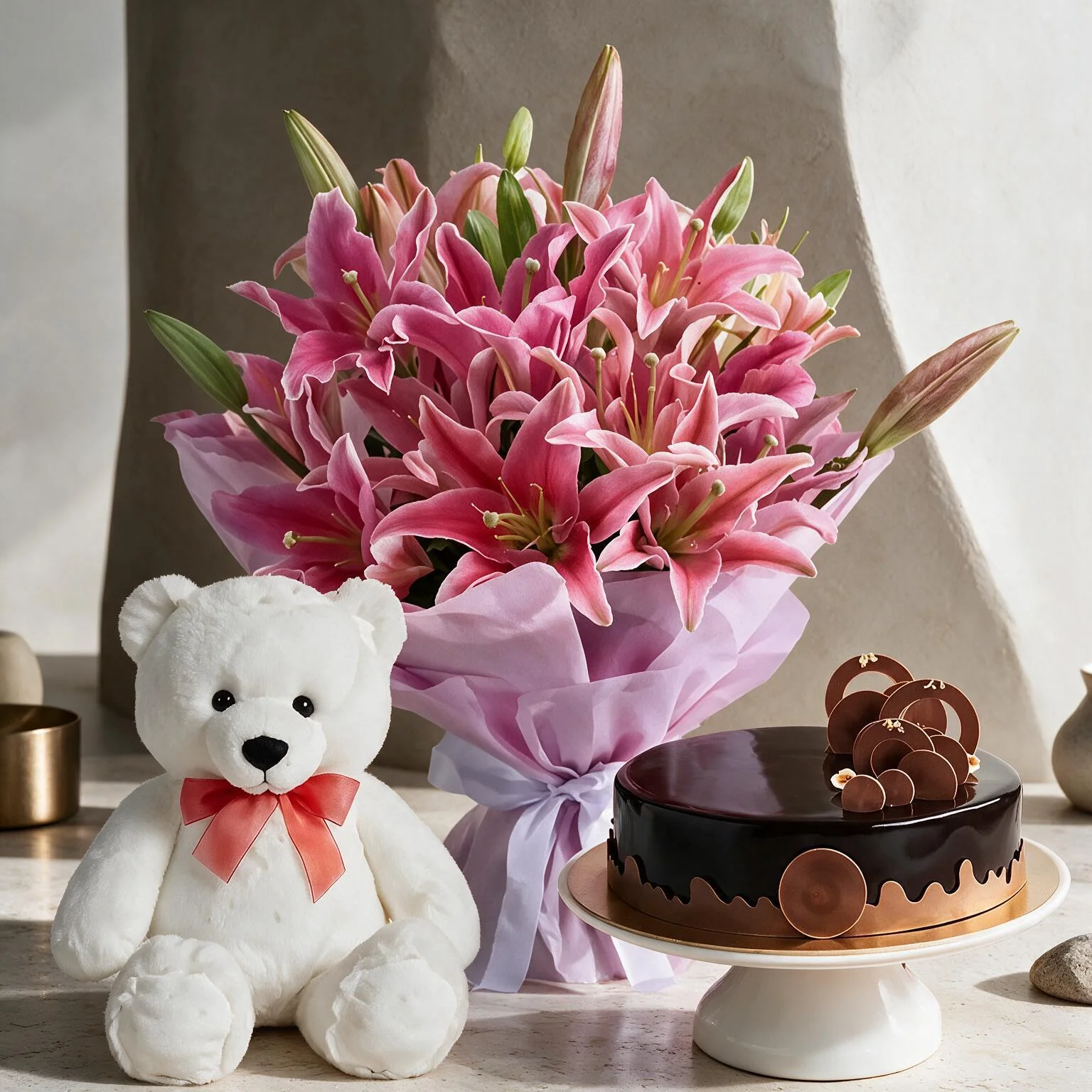 Bouquet With Cake & Teddy