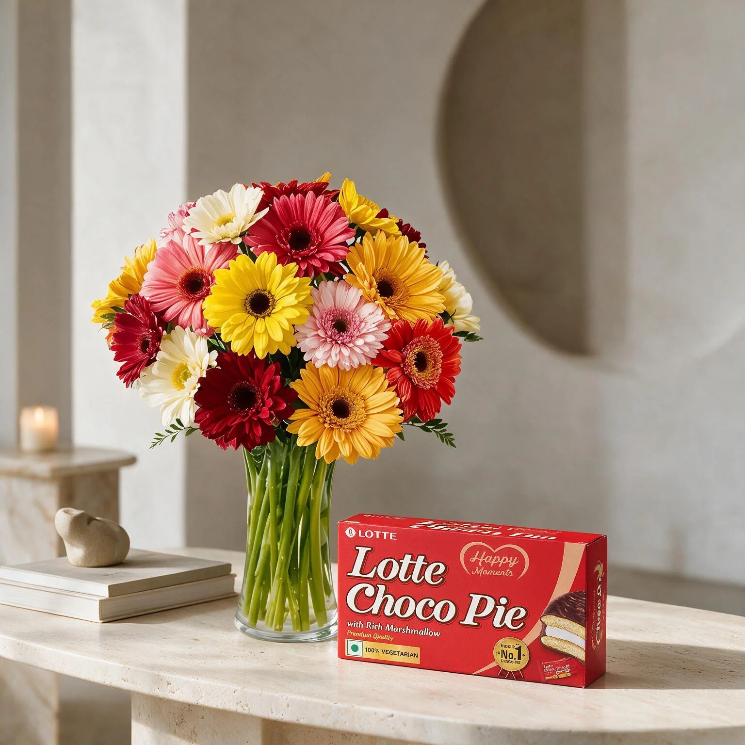 Mixed Gerberas in Vase & Chocolates
