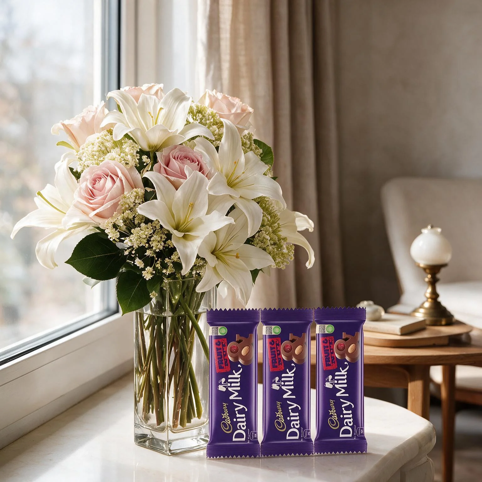 Lilies & Roses Bouquet With Chocolate