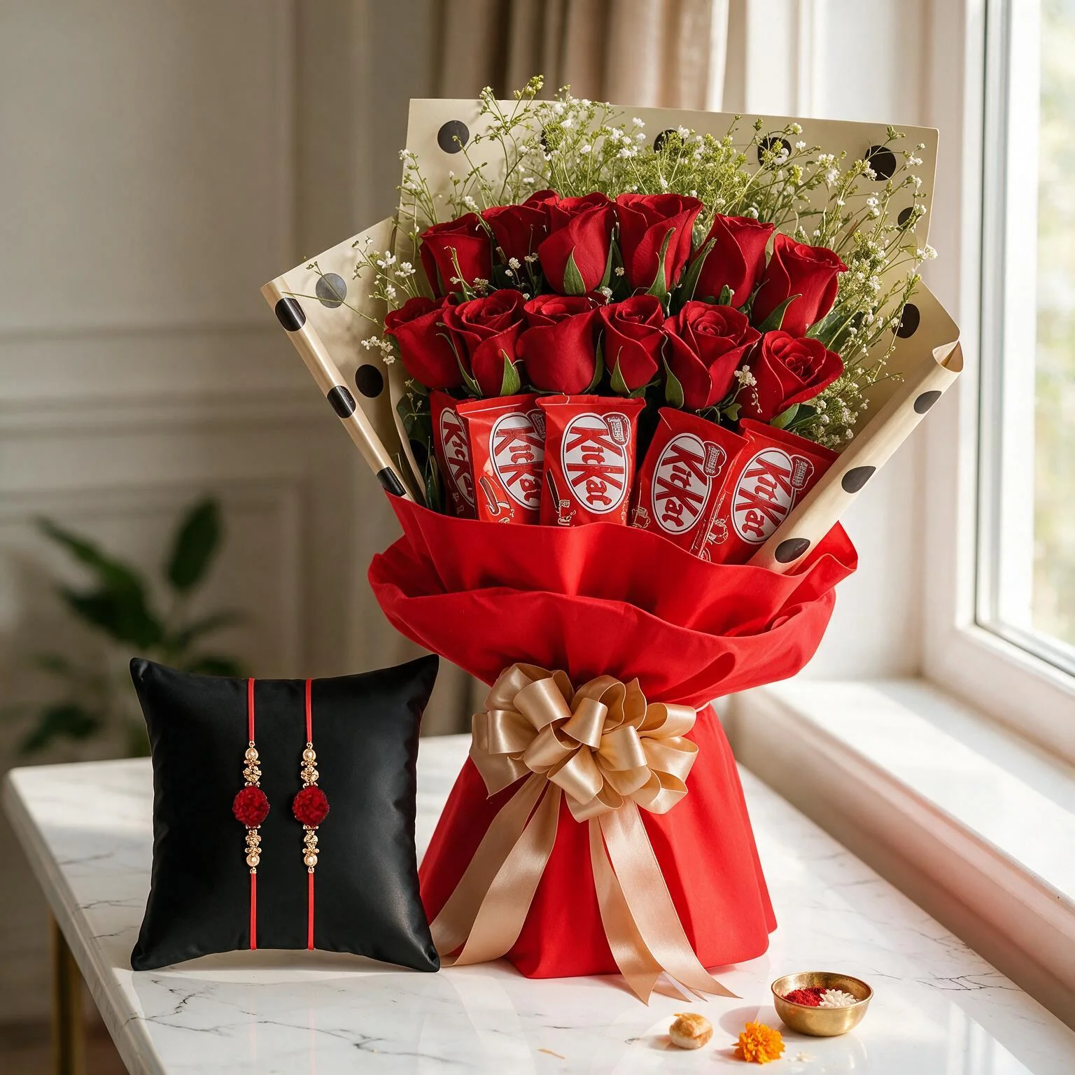 Red Roses Bouquet & Chocolates