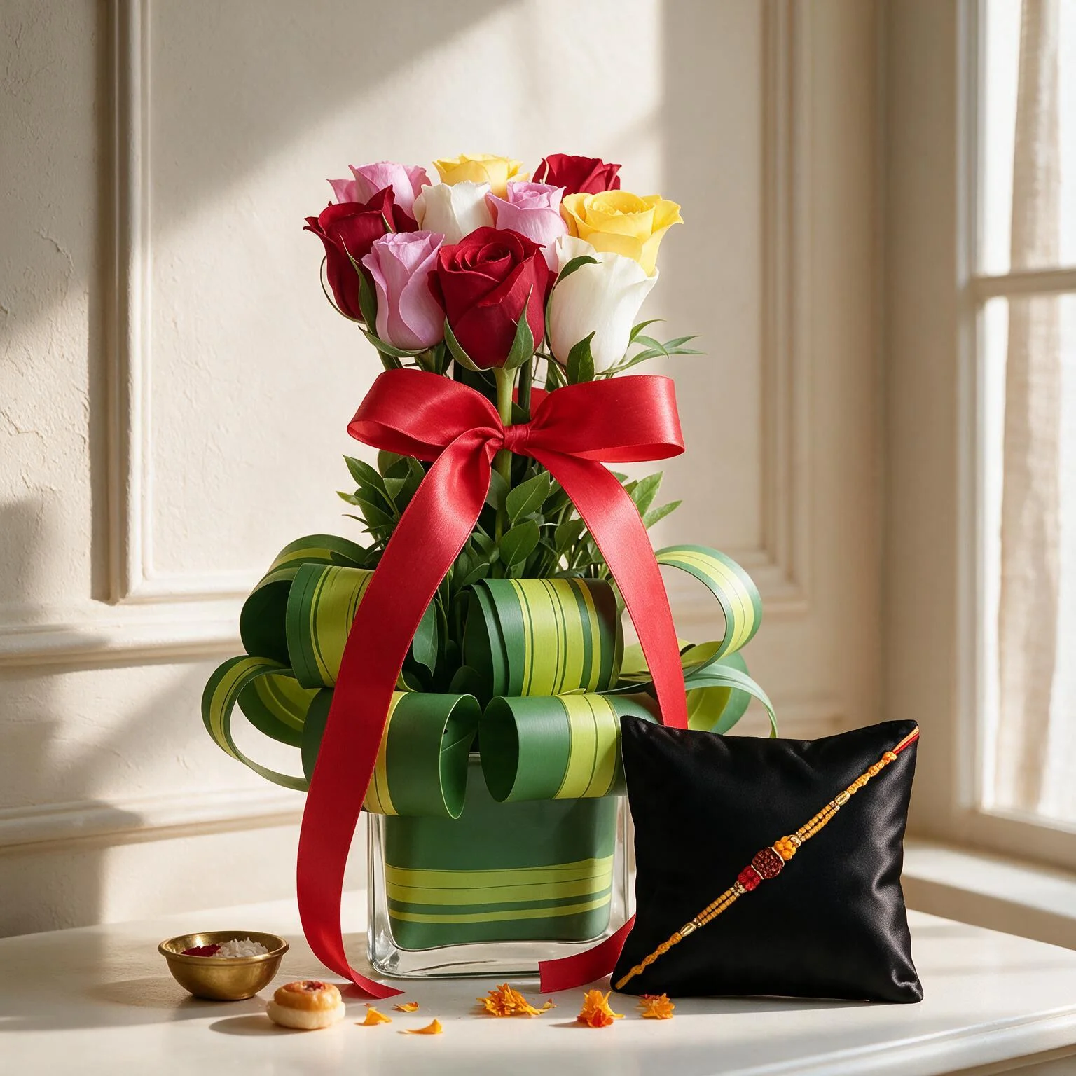 Mixed Color Roses in a Vase