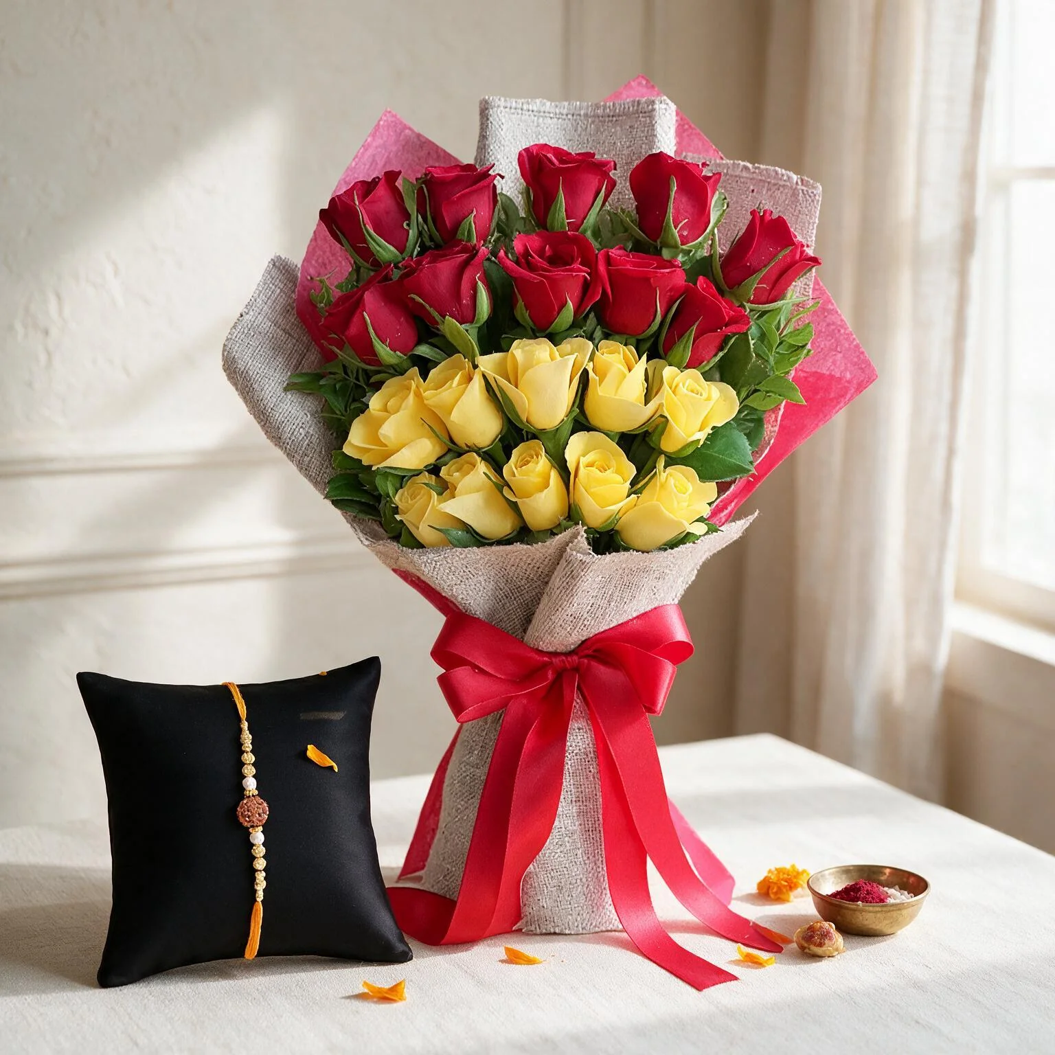 Bouquet of Yellow & Red Roses