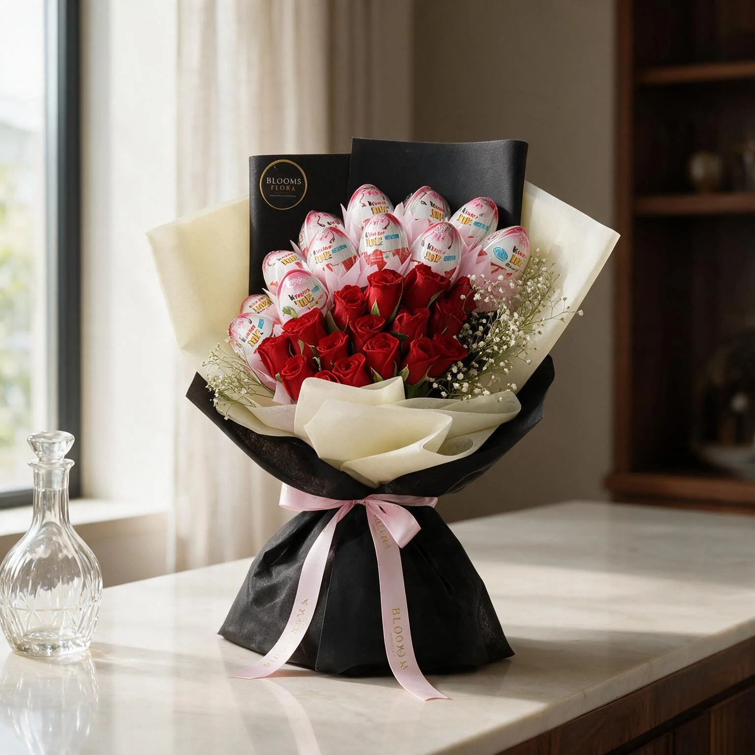 Bouquet of Roses and Kinder Joy