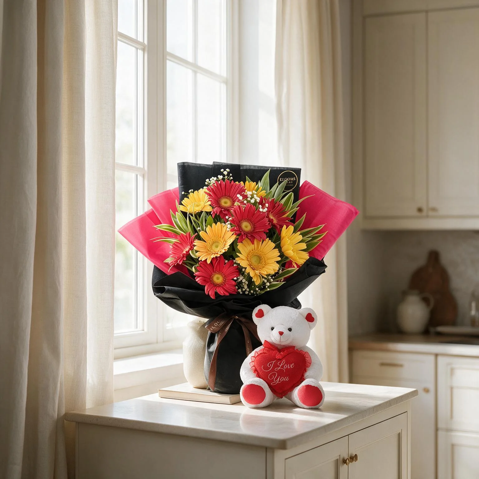 Bouquet of Gerberas & Teddy Bear