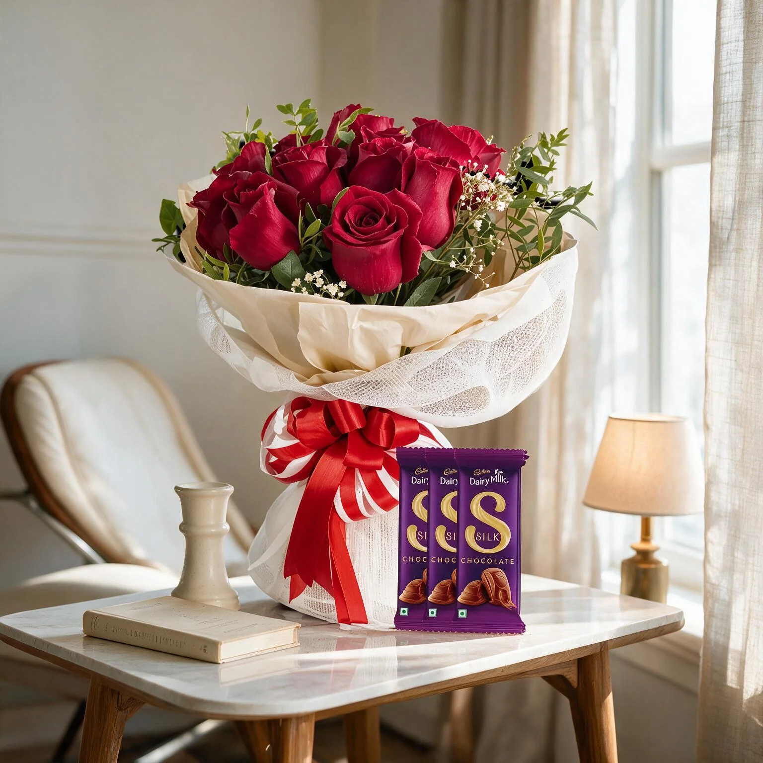 Bouquet of Red Roses & Silk Chocolate