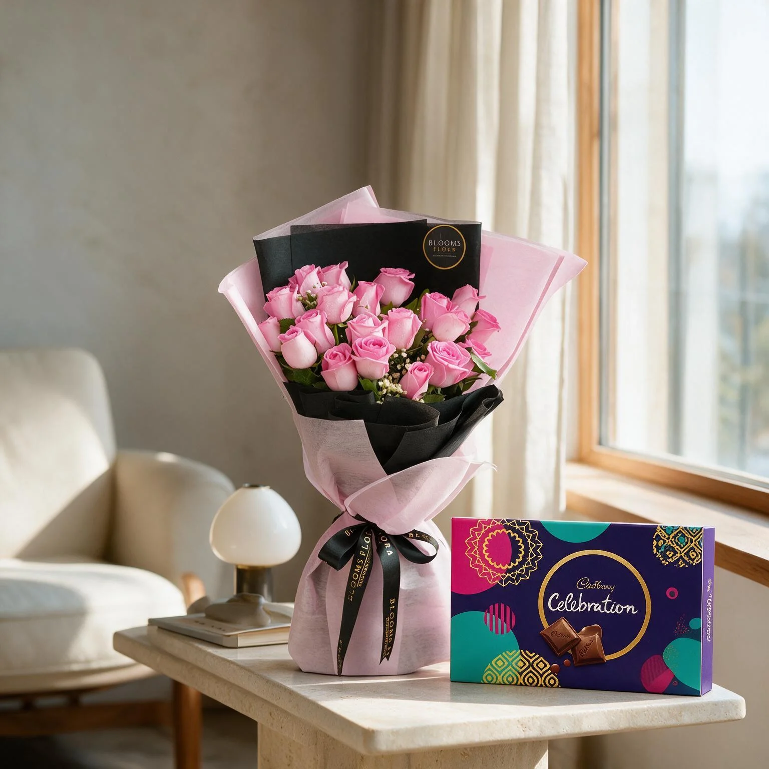 Buy Bouquet of 20 Pink Roses & Chocolate