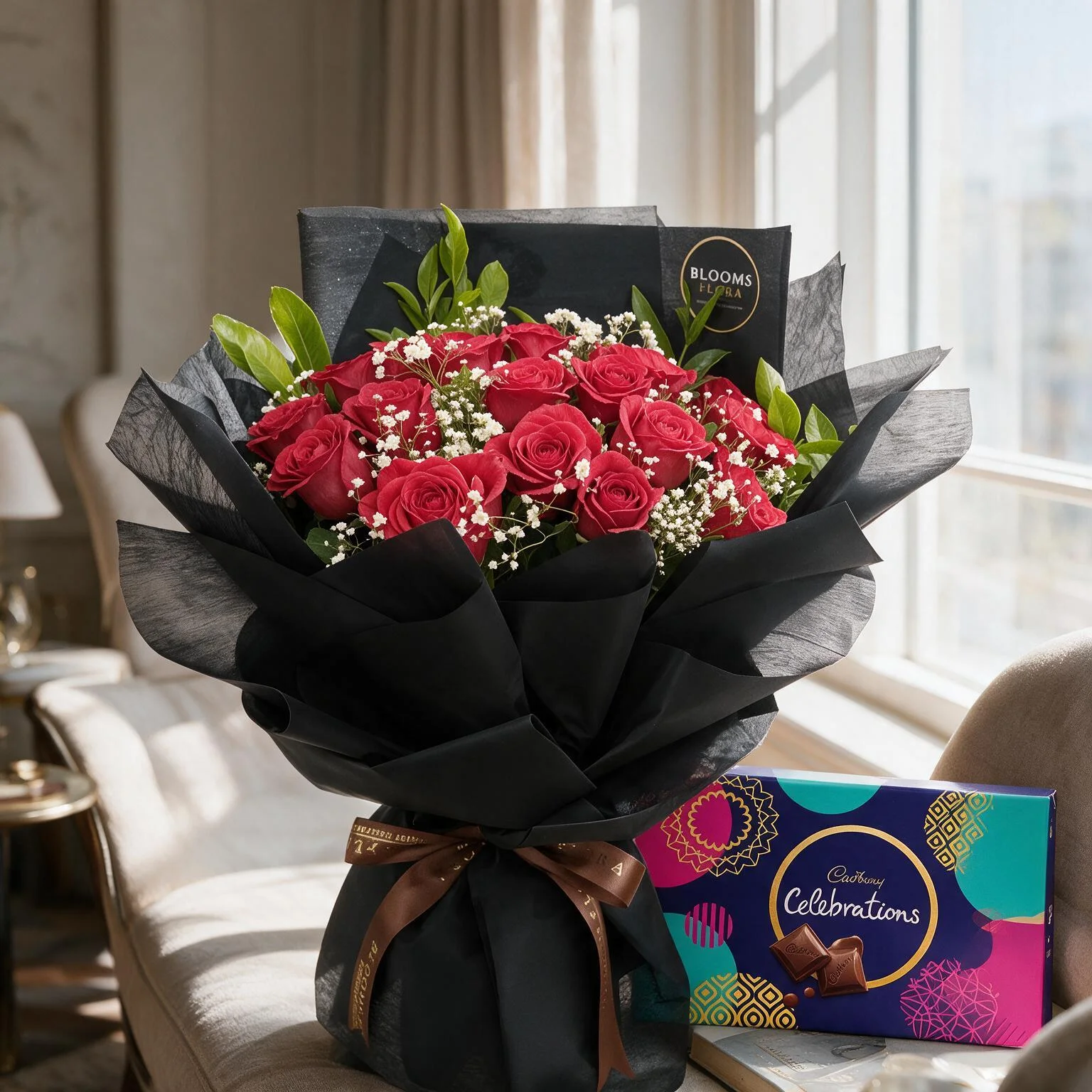 Bouquet of Red Roses & Cadbury Chocolate