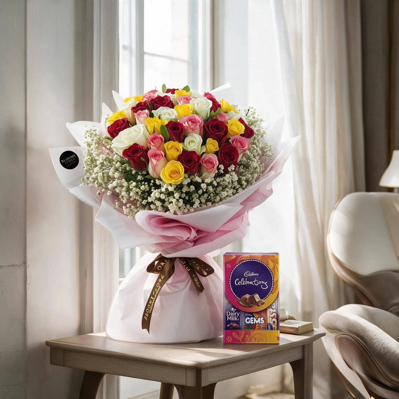 Bouquet of Mix Color Roses & Mini Chocolate
