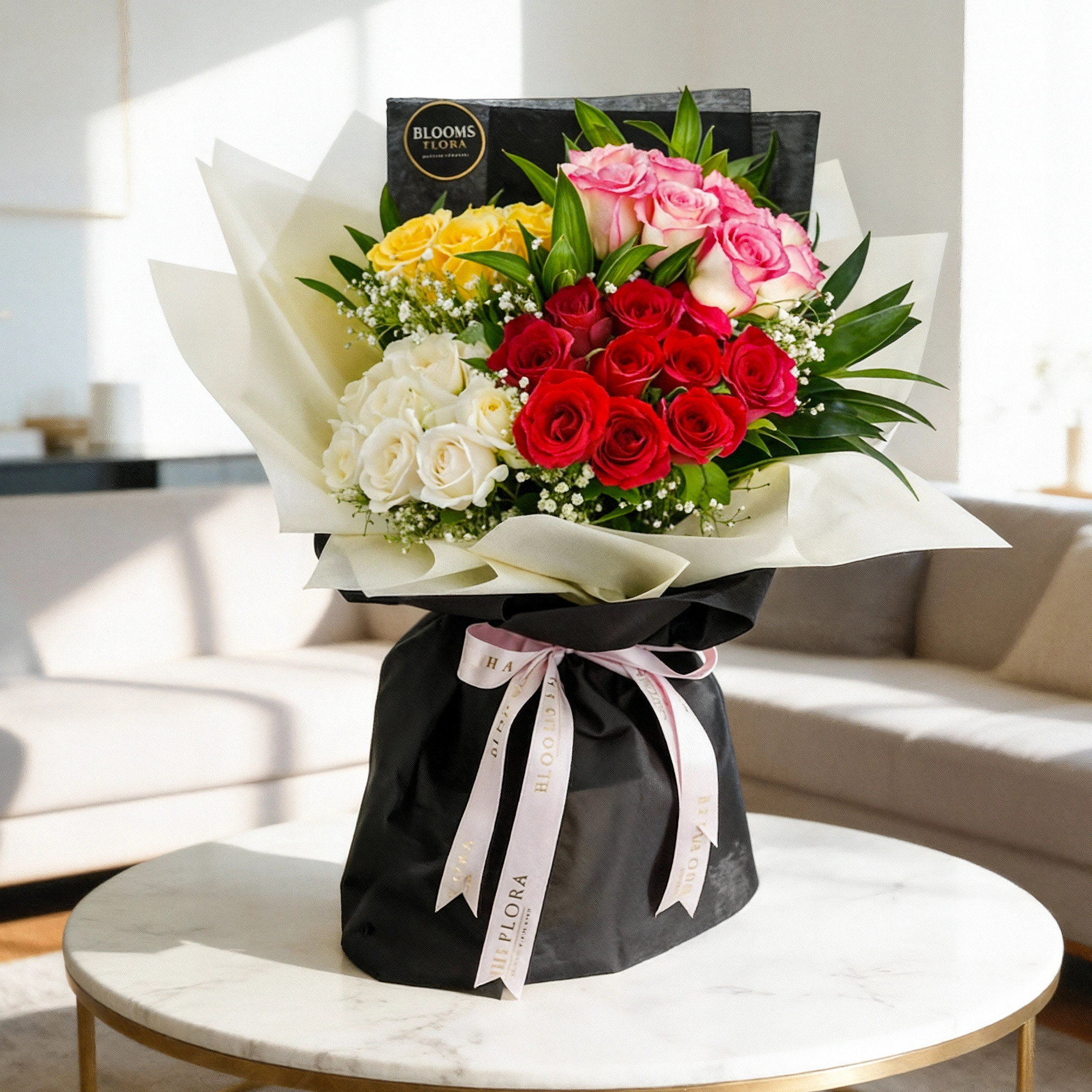 40 mixed color roses bouquet