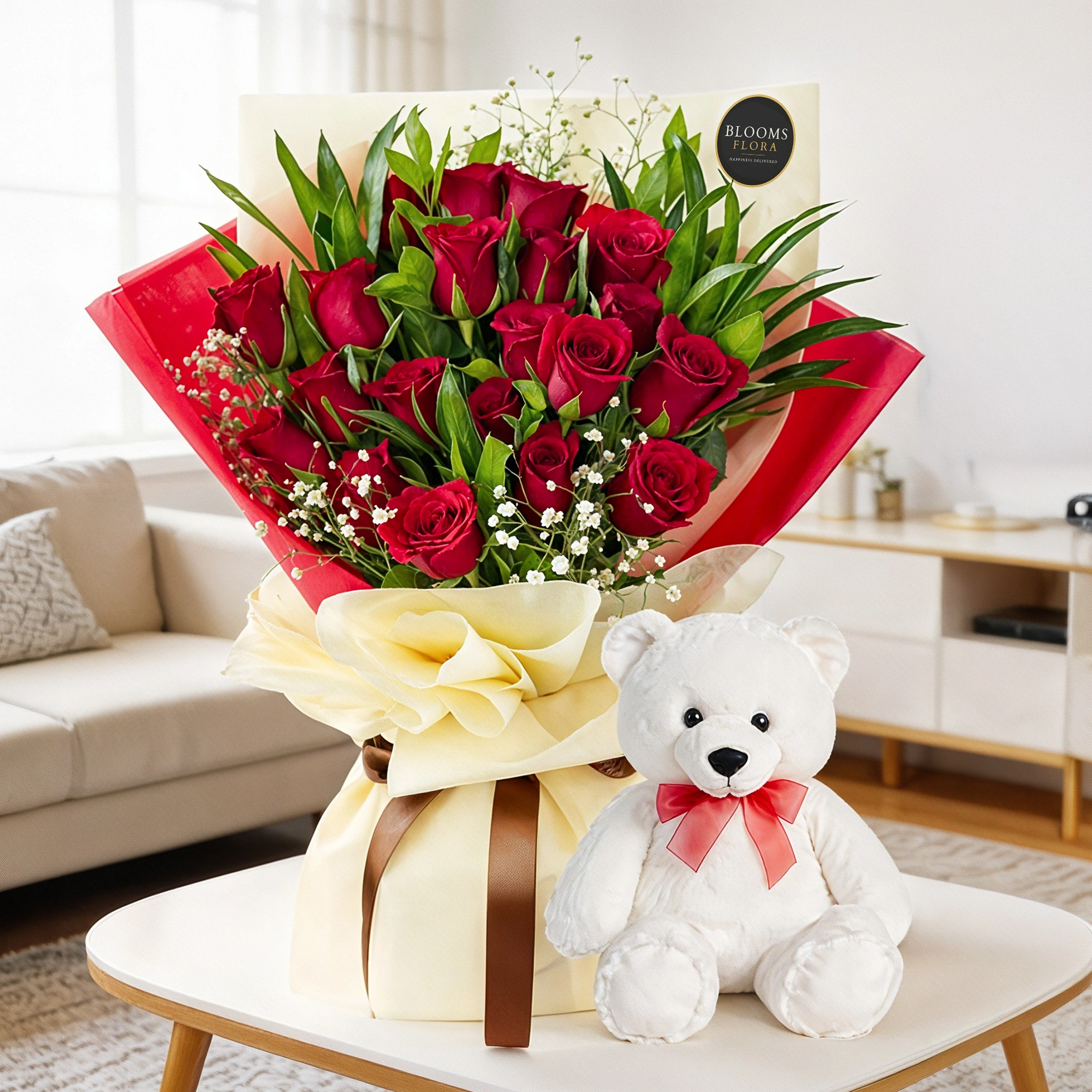 Red Roses Bouquet & Teddy