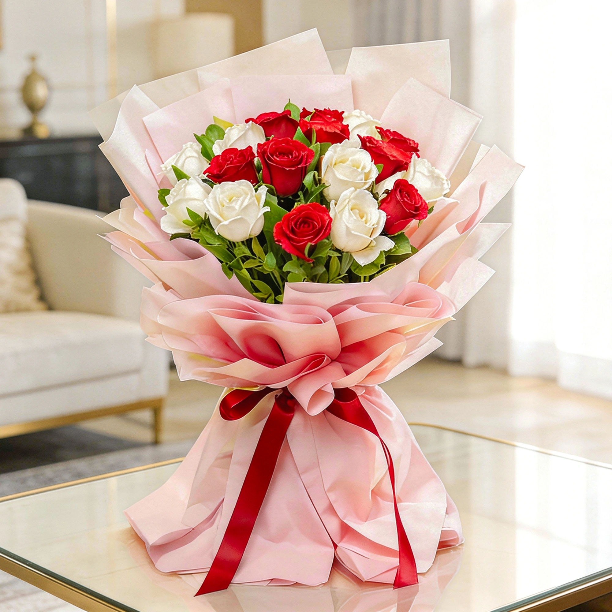 Shop Bouquet of 12 Red & White Roses