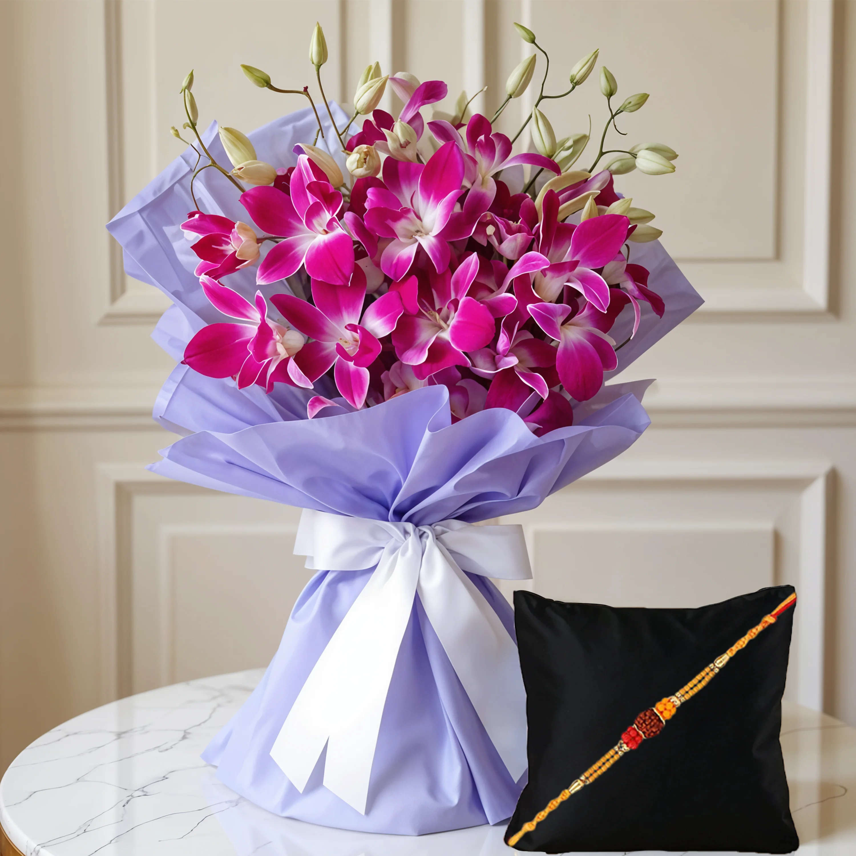 Orchids Bouquet with Rakhi