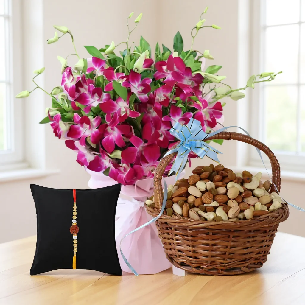 Bouquet of Purple Orchids & Mixed Dry Fruits