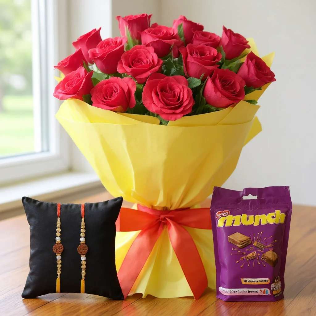 Bouquet of Red Roses and Chocolate