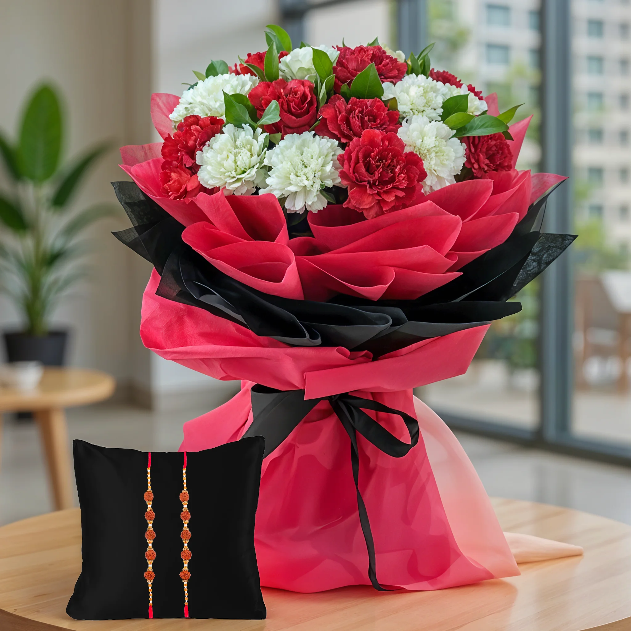 Bouquet of Red & White Carnations