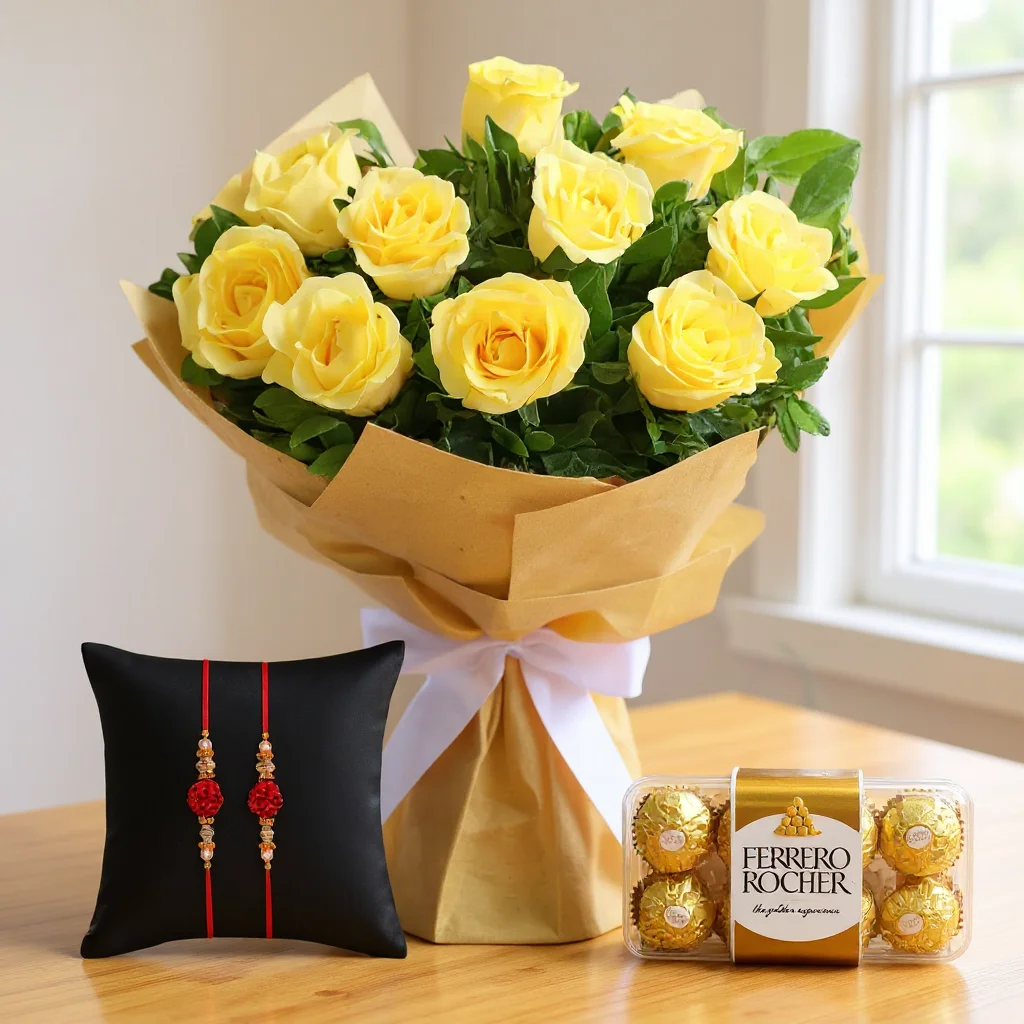 Bouquet of Yellow Roses & Chocolates