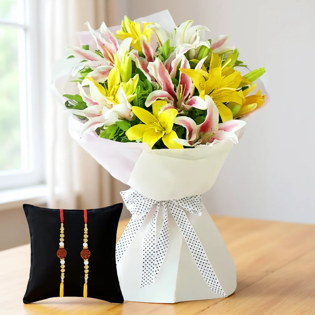 Bunch of Yellow Roses & Pink Lilies