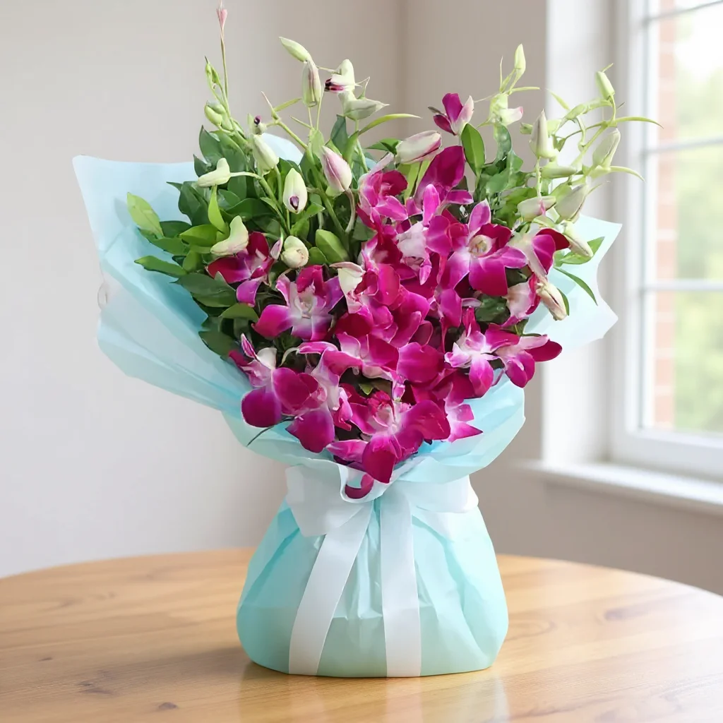 Bouquet of 5 stems of purple orchids