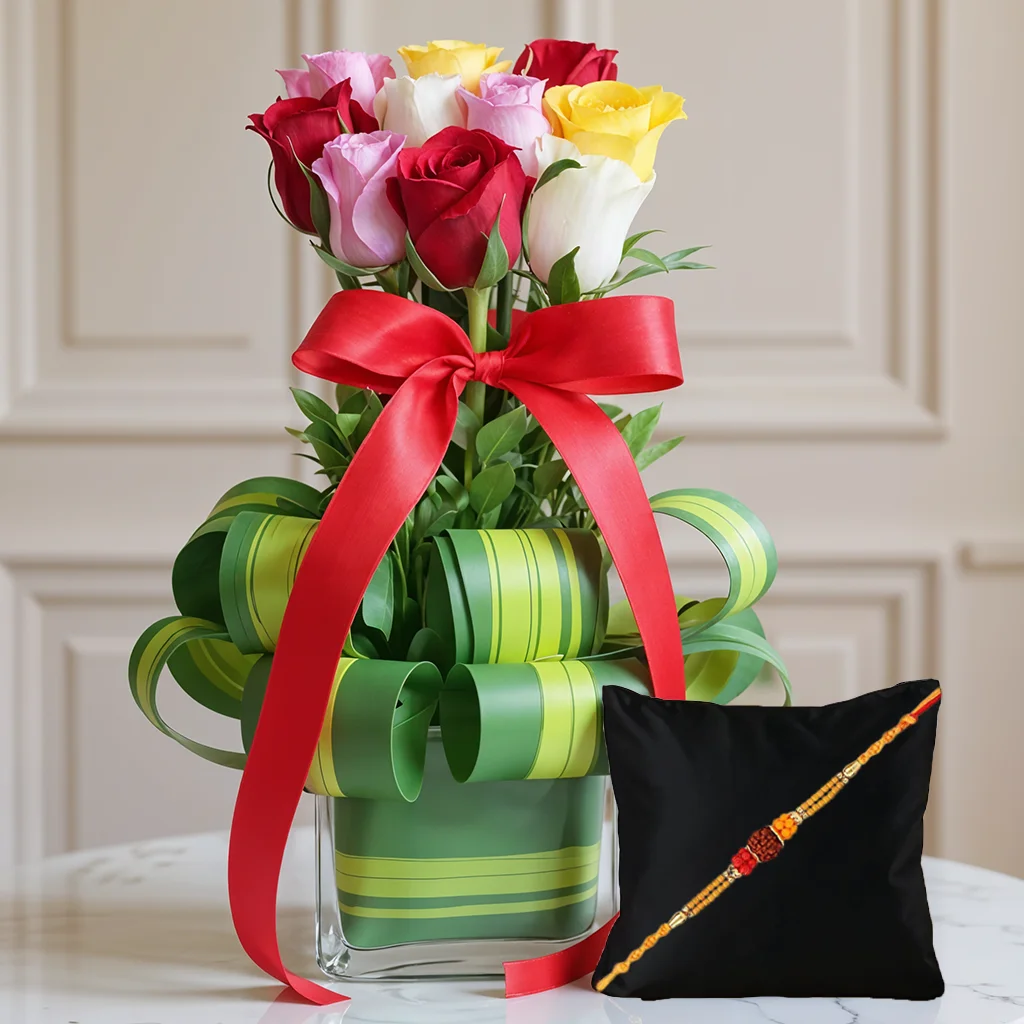 Mixed Color Roses in a Vase