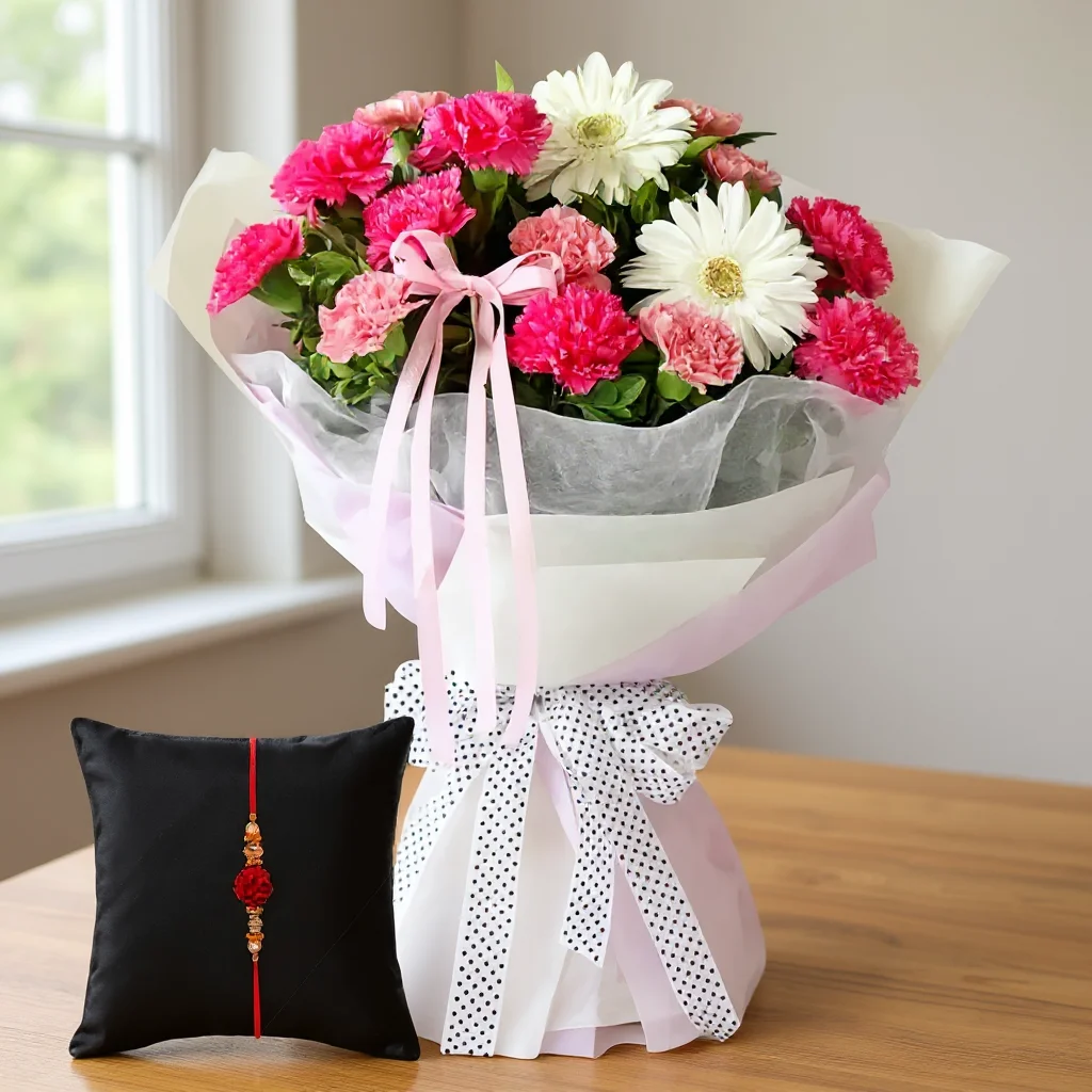 Mixed Flowers Bouquet & Rakhi