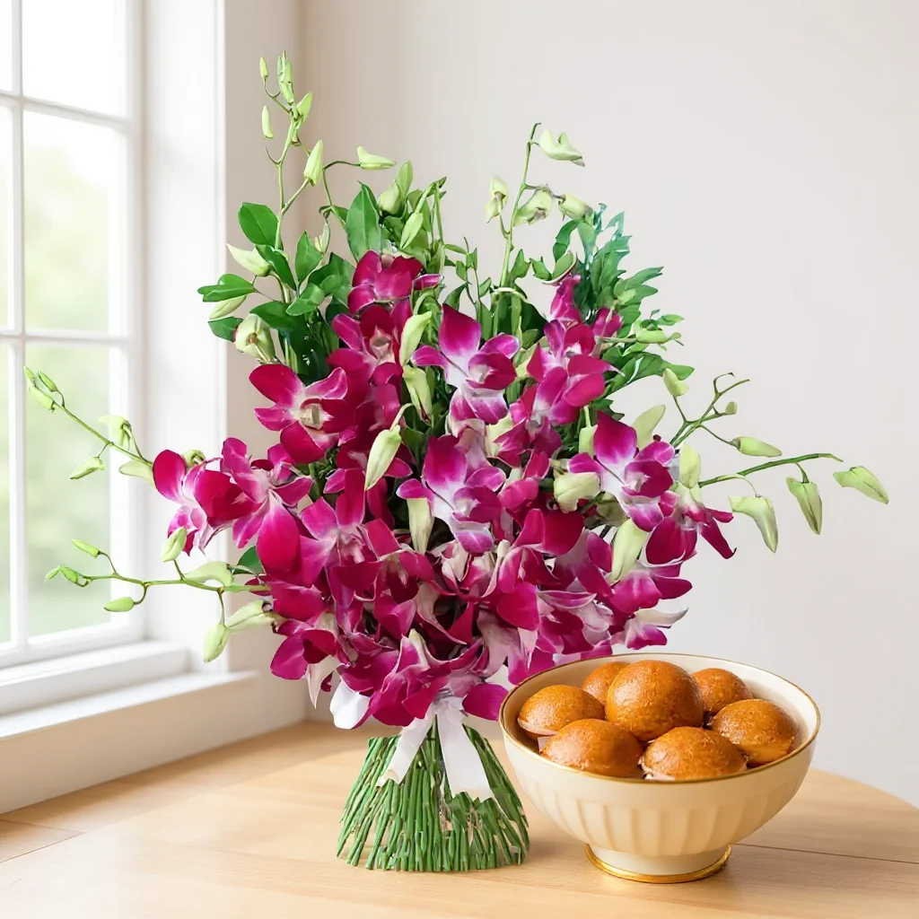 Orchids Bouquet & Gulab Jamun